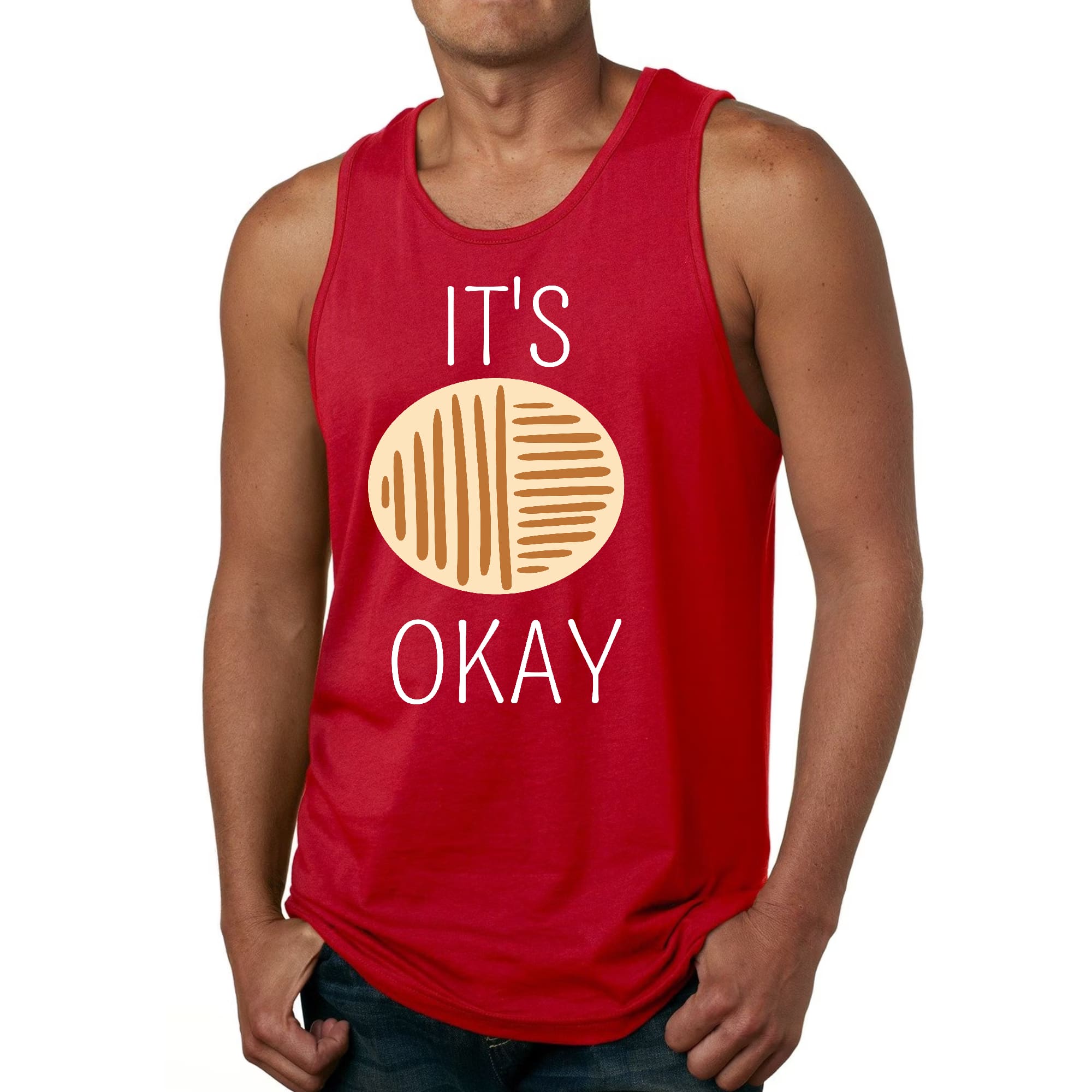 Men's Fitness Tank Top Graphic T-shirt featuring the phrase 'Say It Soul, It's Okay' in a stylish design, made from soft preshrunk cotton.