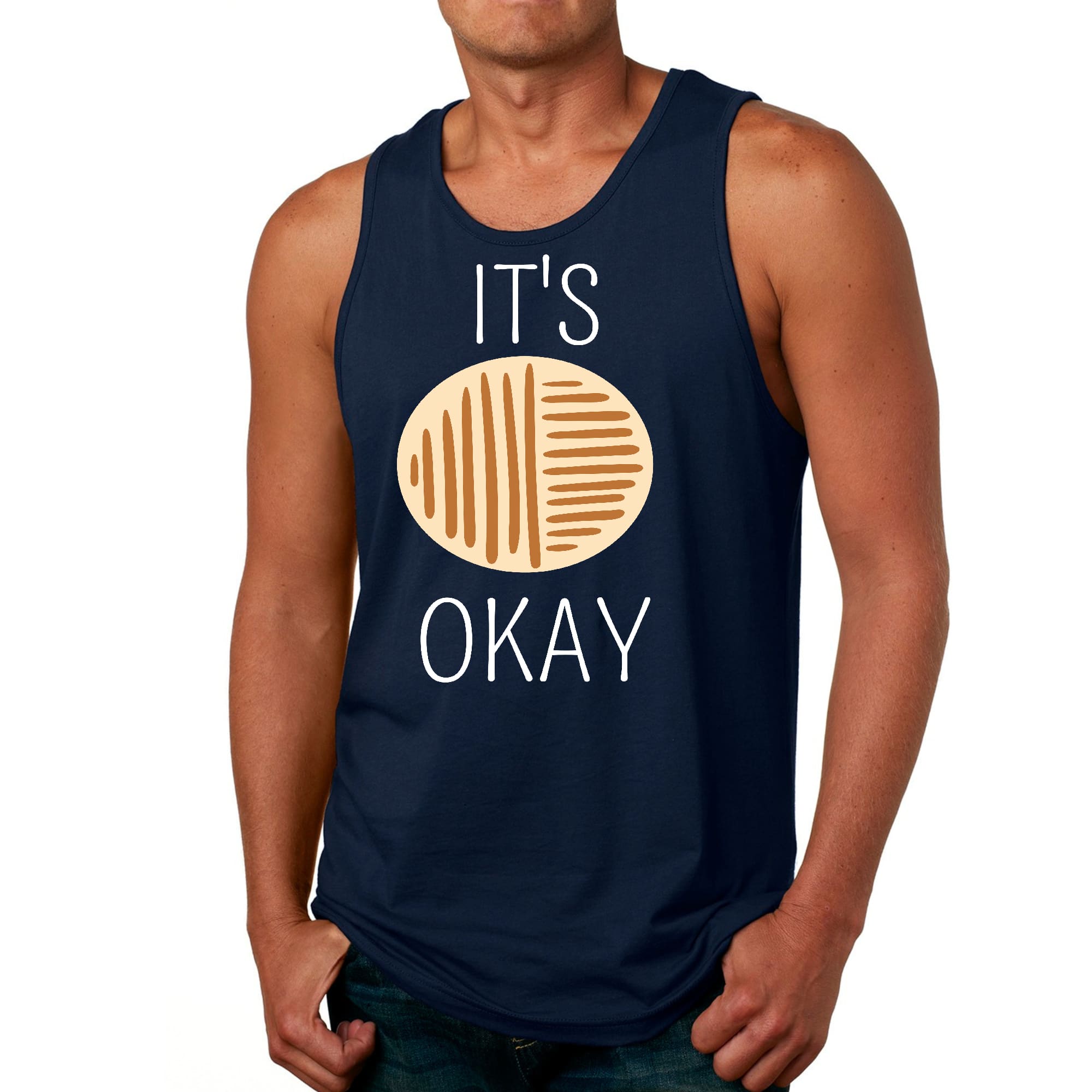 Men's Fitness Tank Top Graphic T-shirt featuring the phrase 'Say It Soul, It's Okay' in a stylish design, made from soft preshrunk cotton.