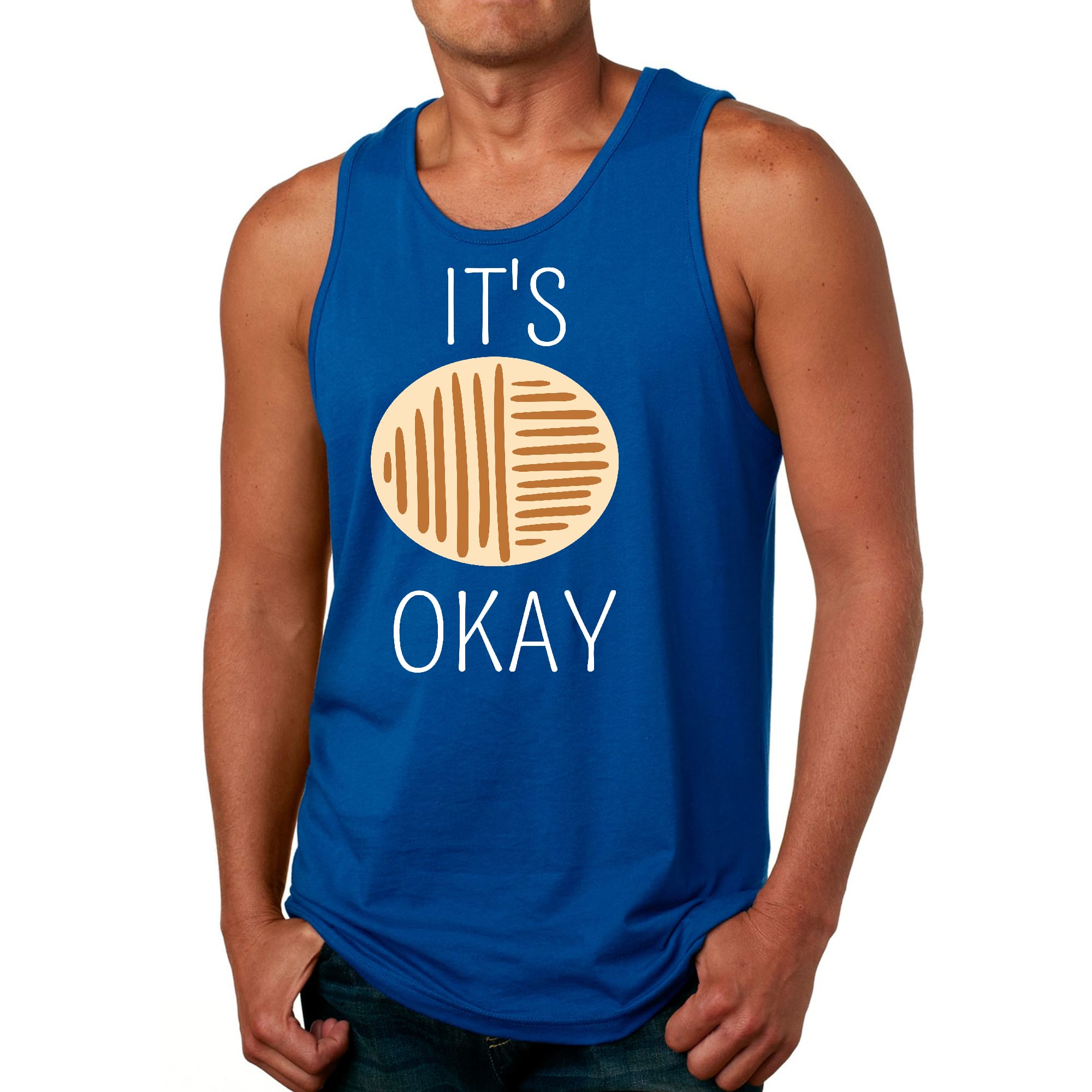 Men's Fitness Tank Top Graphic T-shirt featuring the phrase 'Say It Soul, It's Okay' in a stylish design, made from soft preshrunk cotton.