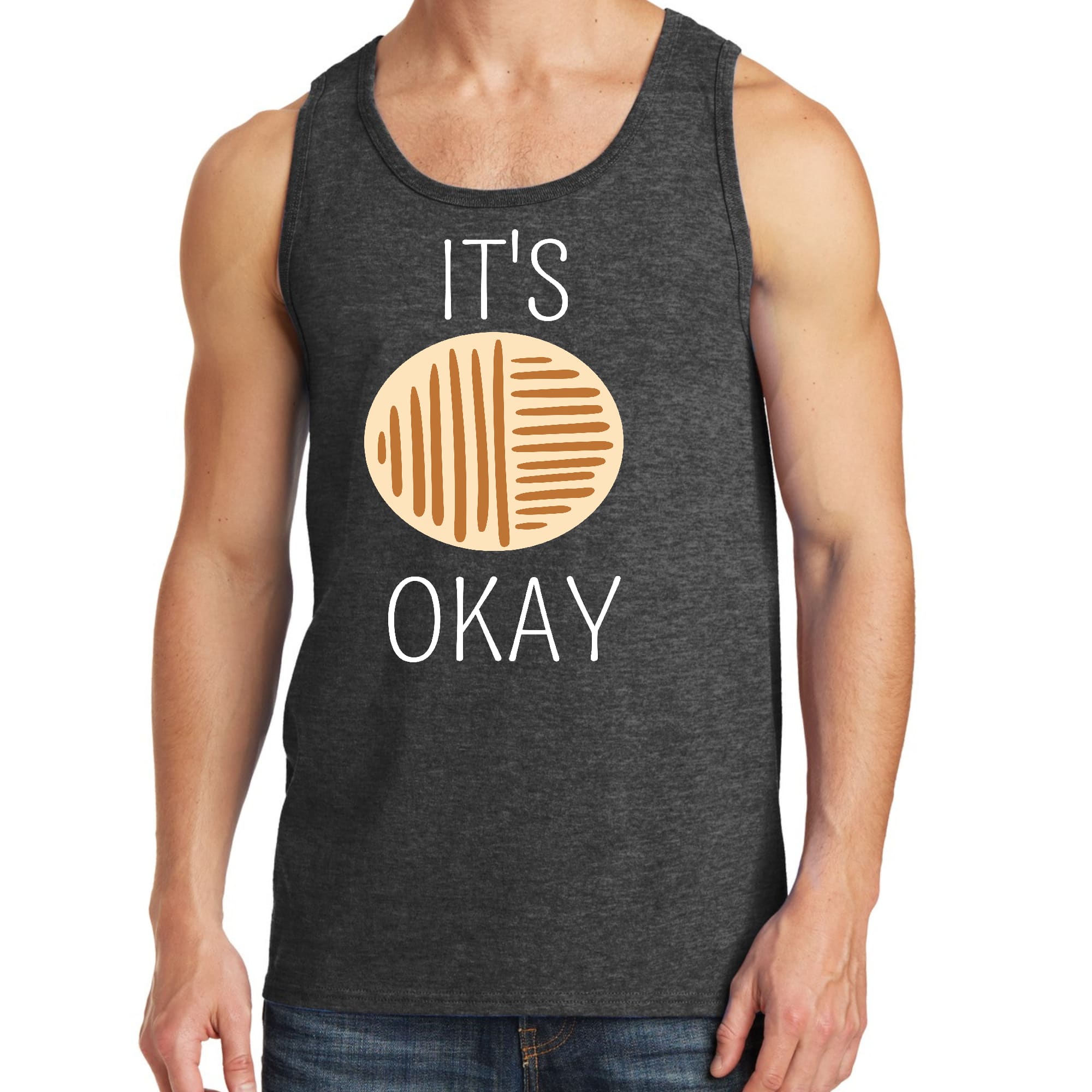 Men's Fitness Tank Top Graphic T-shirt featuring the phrase 'Say It Soul, It's Okay' in a stylish design, made from soft preshrunk cotton.