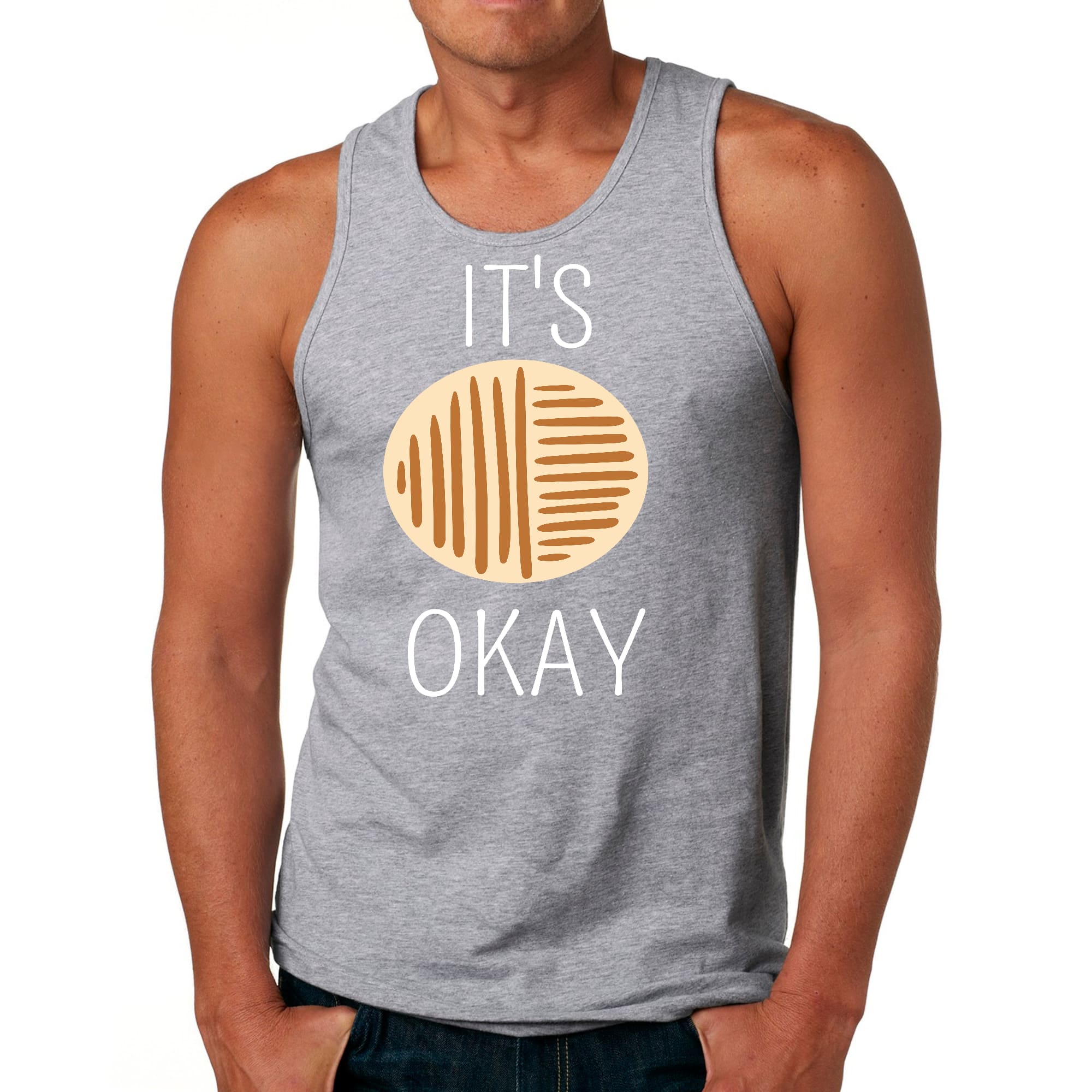 Men's Fitness Tank Top Graphic T-shirt featuring the phrase 'Say It Soul, It's Okay' in a stylish design, made from soft preshrunk cotton.