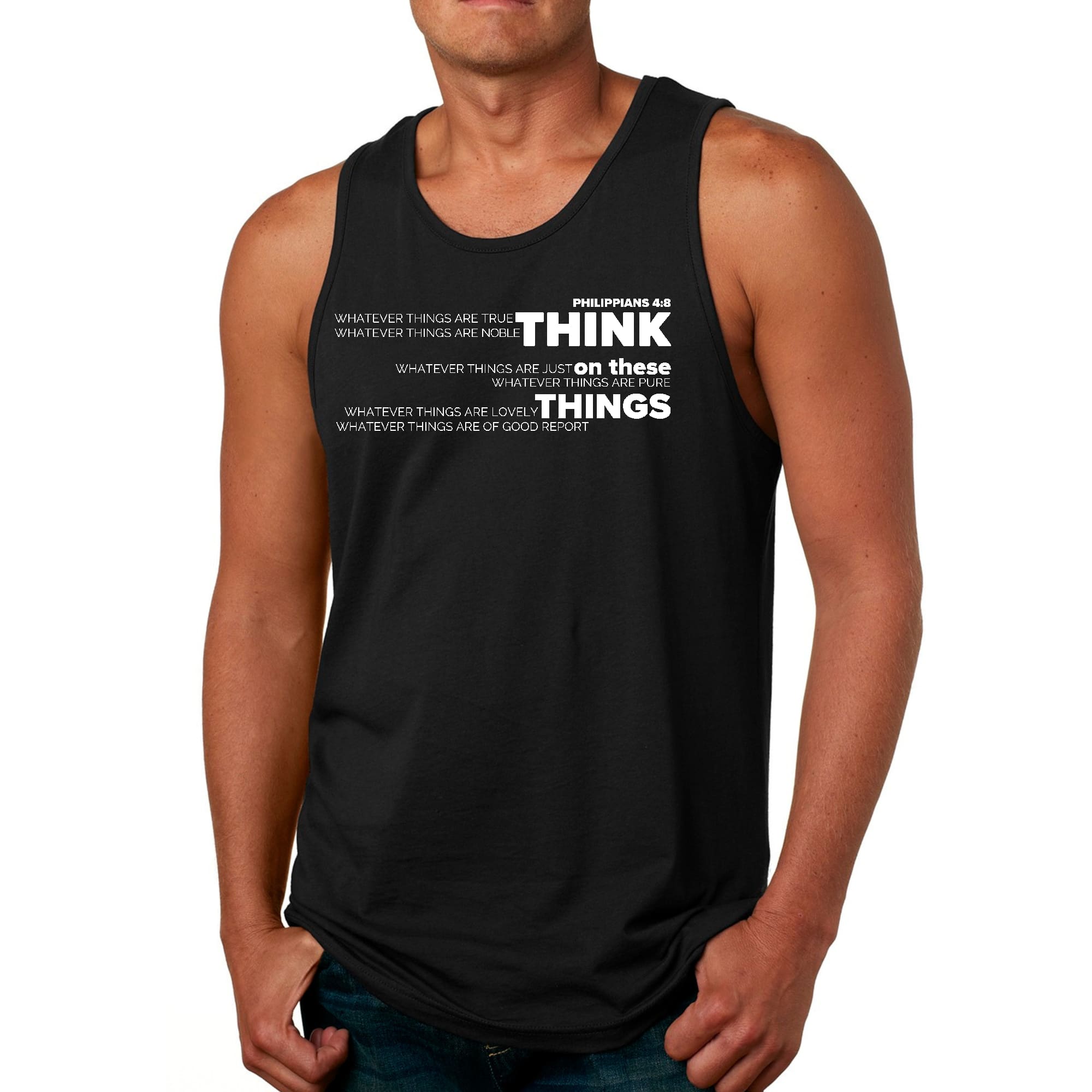 Men's Fitness Tank Top Graphic T-shirt featuring motivational text, made from soft preshrunk cotton for comfort during workouts.