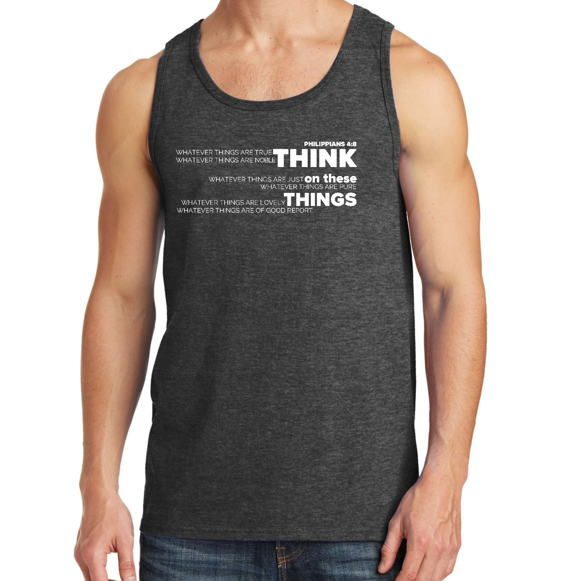 Men's Fitness Tank Top Graphic T-shirt featuring motivational text, made from soft preshrunk cotton for comfort during workouts.