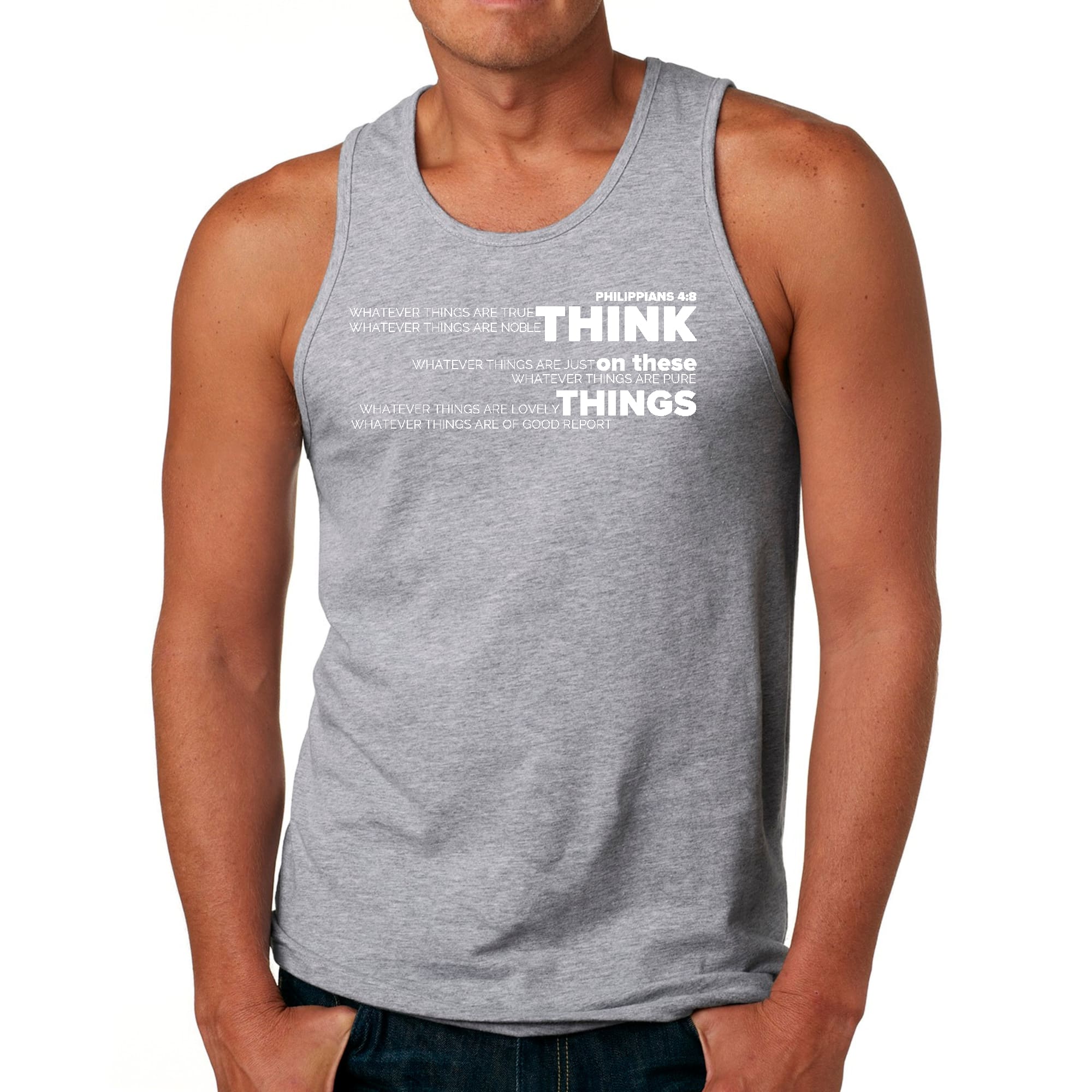 Men's Fitness Tank Top Graphic T-shirt featuring motivational text, made from soft preshrunk cotton for comfort during workouts.