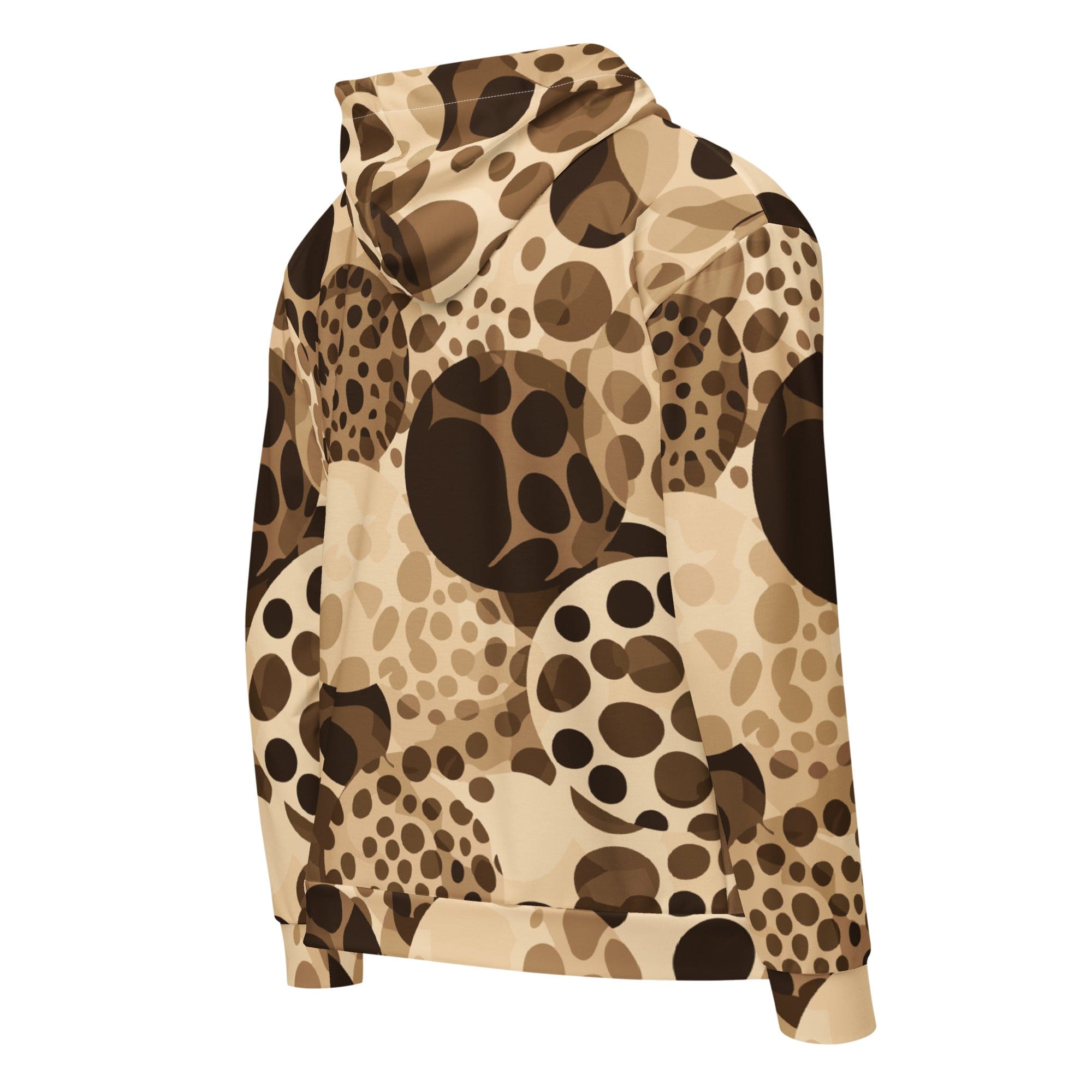 Mens Full Zip Graphic Hoodie in Beige Brown Spotted Print, featuring a soft fabric and relaxed fit design.