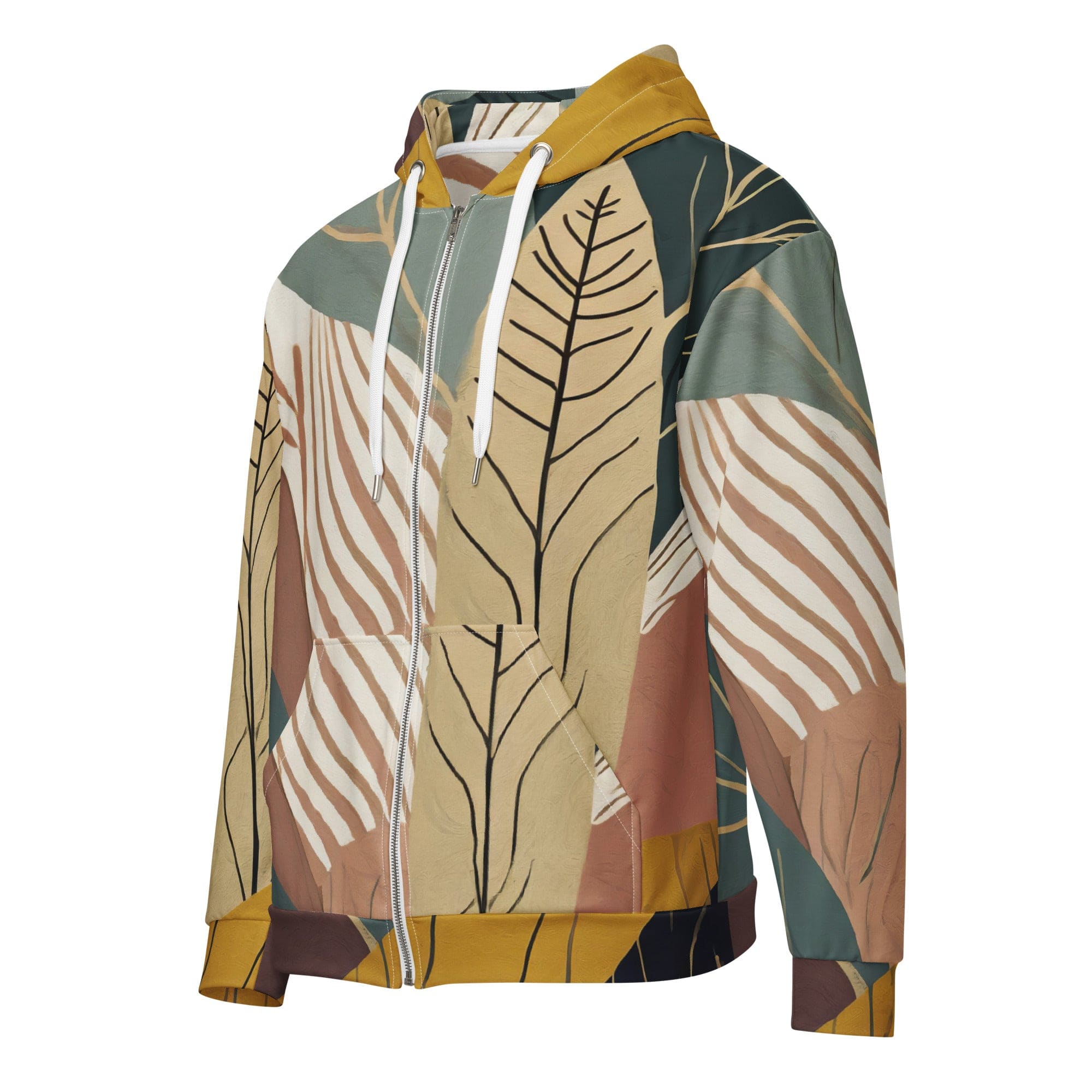 Mens Full Zip Graphic Hoodie featuring a Boho Style Print, showcasing a relaxed fit and double-lined hood.