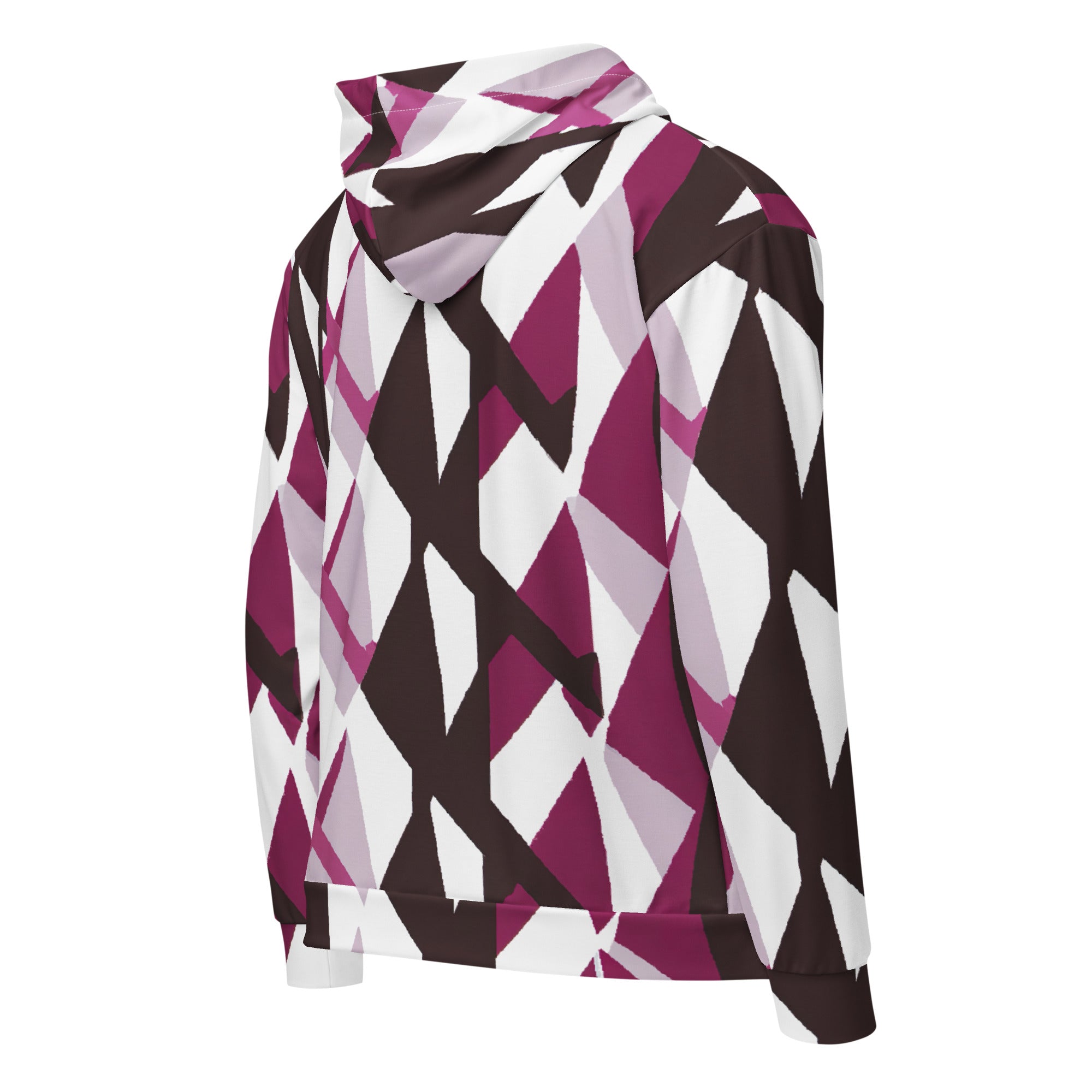 Mens Full Zip Graphic Hoodie in Pink Mauve Pattern, featuring a soft fabric, double-lined hood, and relaxed fit design.