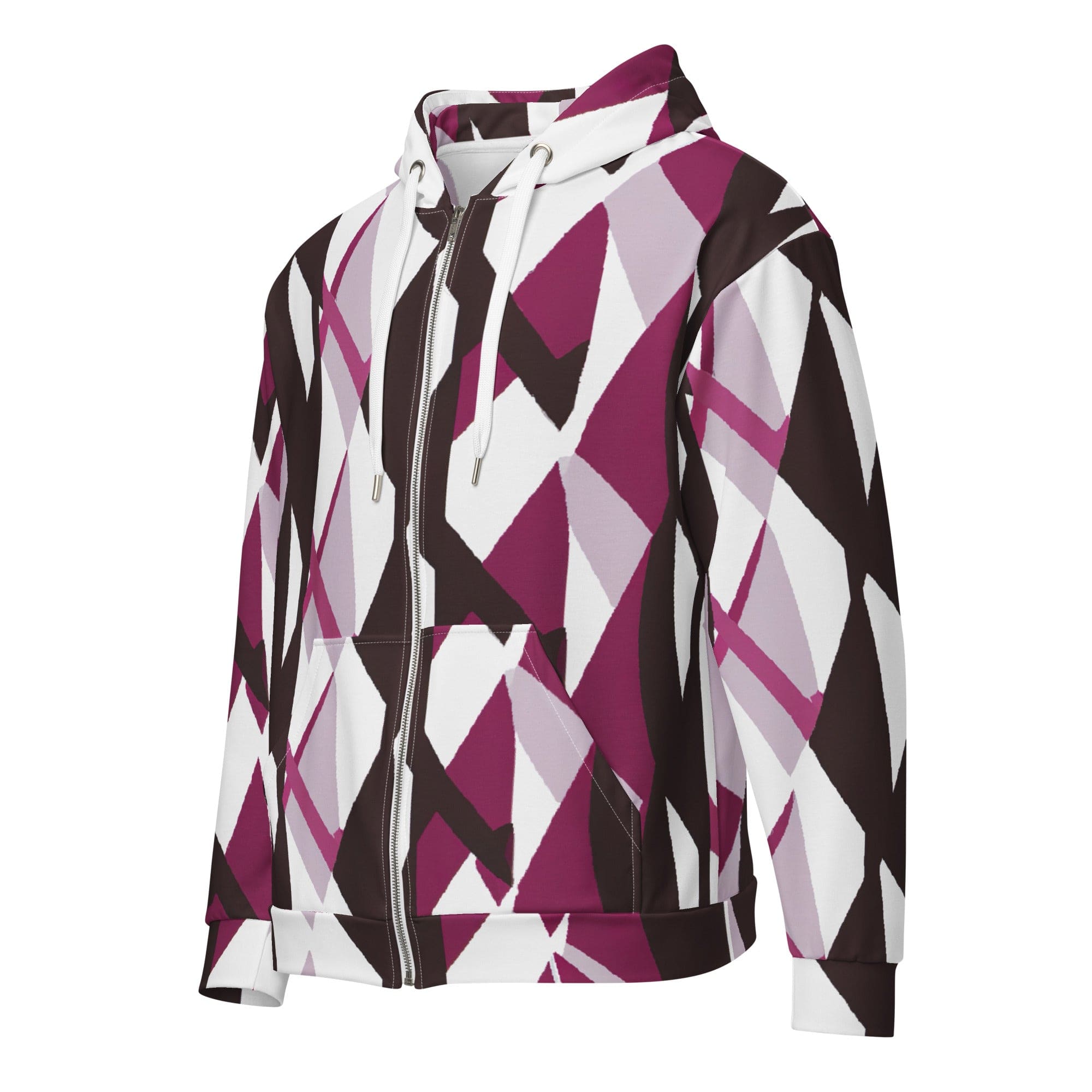 Mens Full Zip Graphic Hoodie in Pink Mauve Pattern, featuring a soft fabric, double-lined hood, and relaxed fit design.