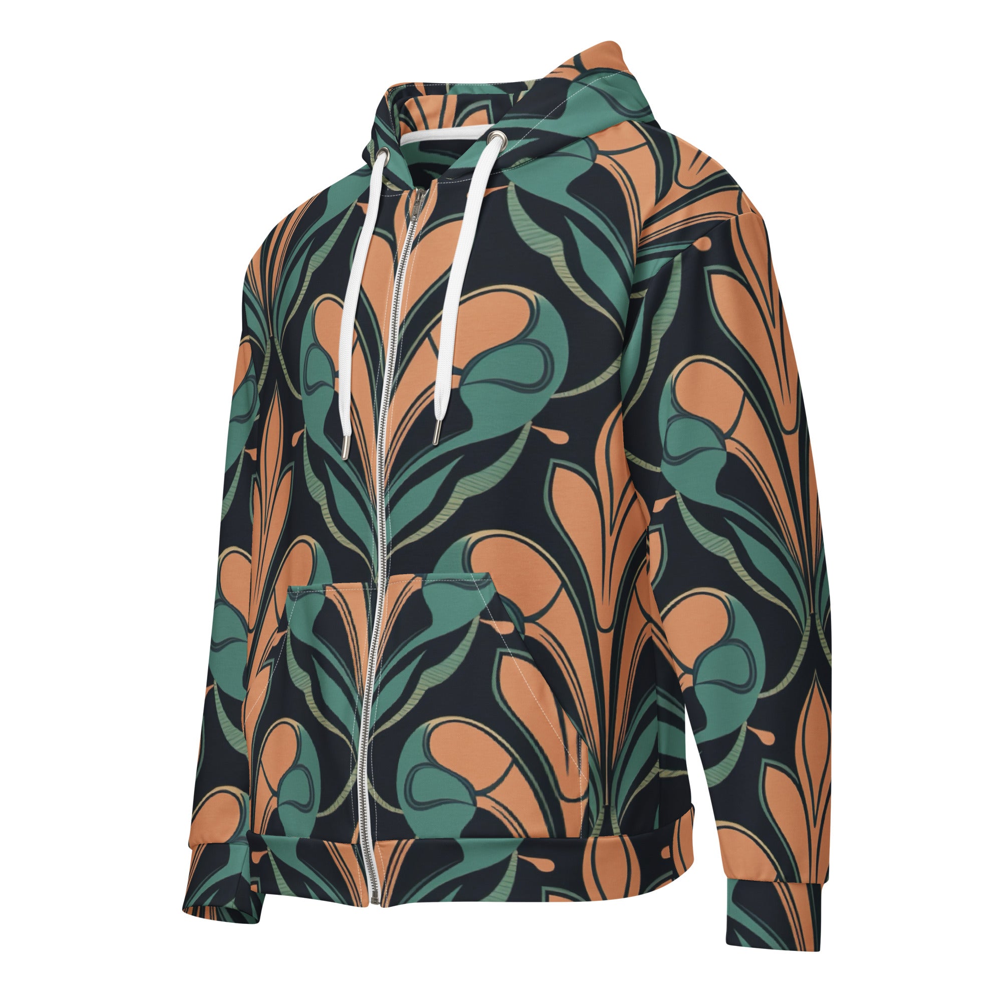 Men's Full Zip Graphic Hoodie featuring a Retro Vintage Print, showcasing a soft cotton-feel fabric and a stylish design.