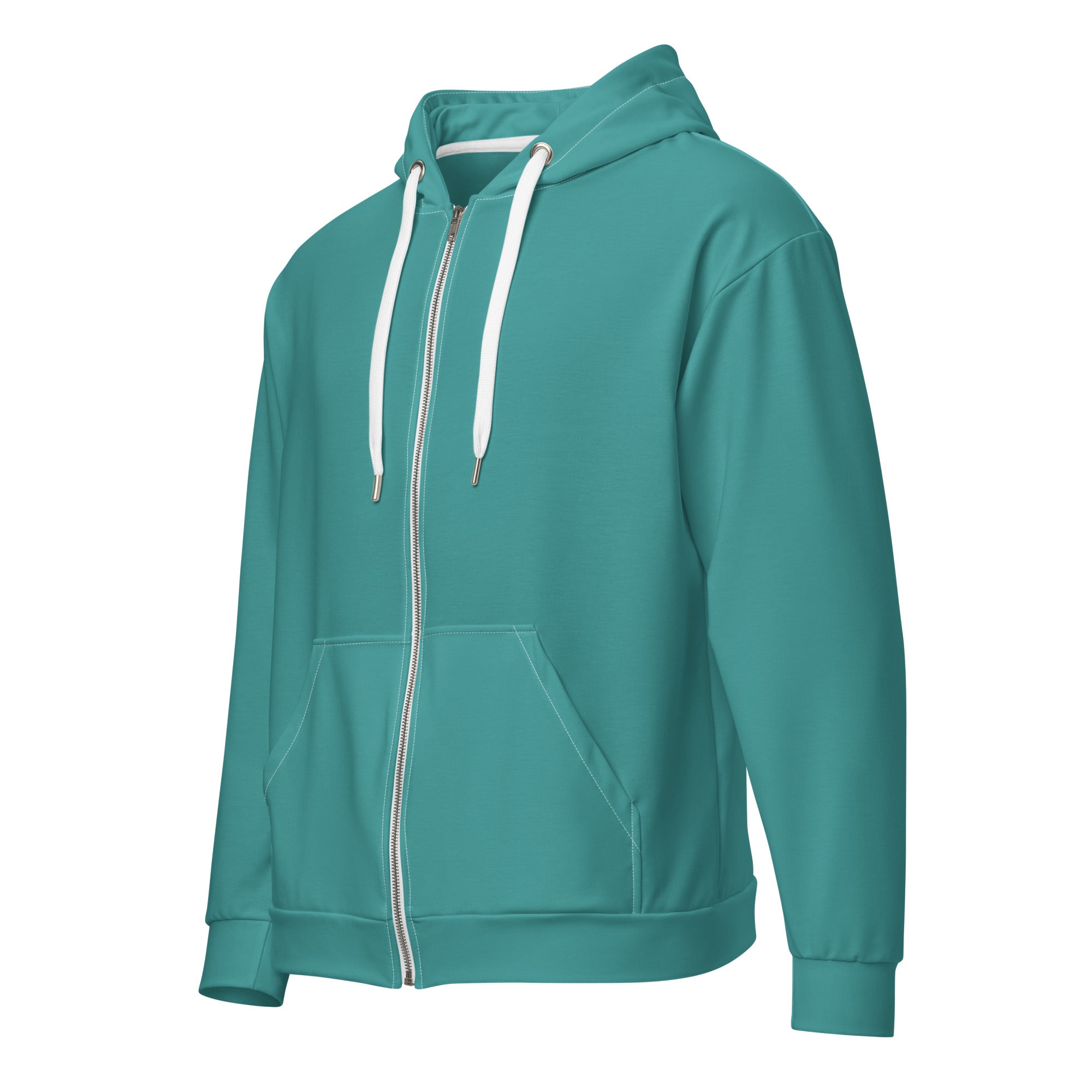 Mens Full Zip Graphic Hoodie in Teal Green featuring a soft brushed fleece interior and stylish design.