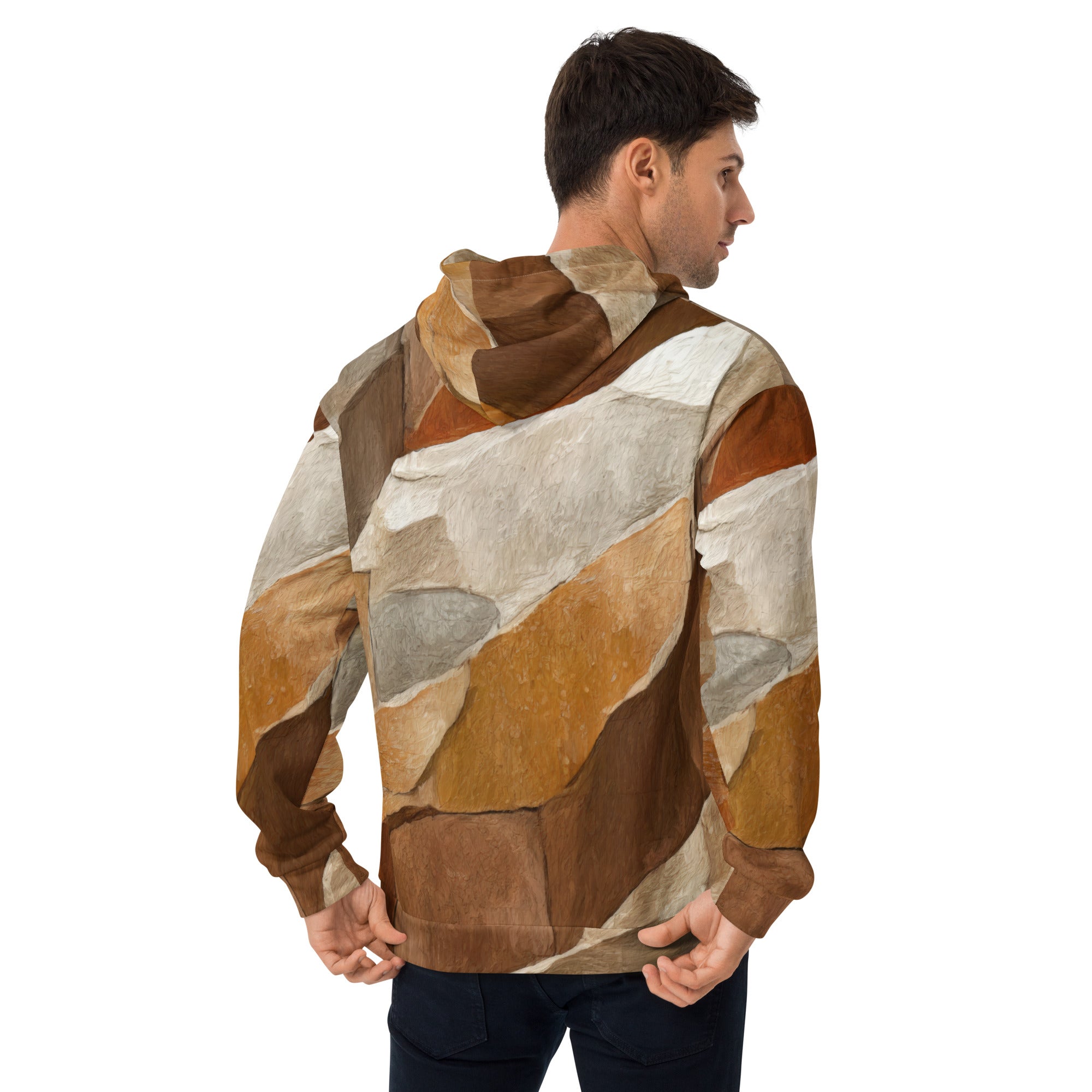 Men's Graphic Hoodie featuring an Abstract Stone Print, showcasing a stylish design with a comfortable hood and front pouch pocket.