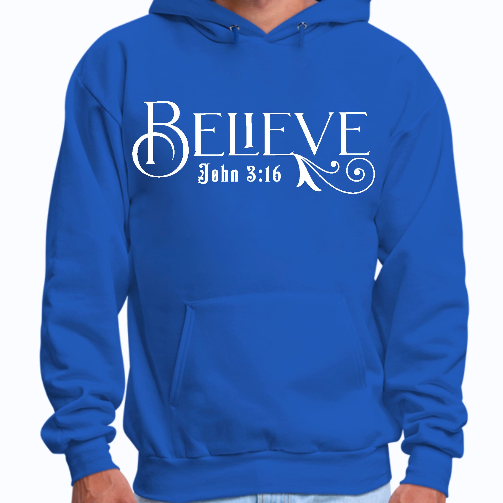 Mens Graphic Hoodie featuring John 3:16 scripture print, showcasing a comfortable and stylish design with a drawstring neckline.