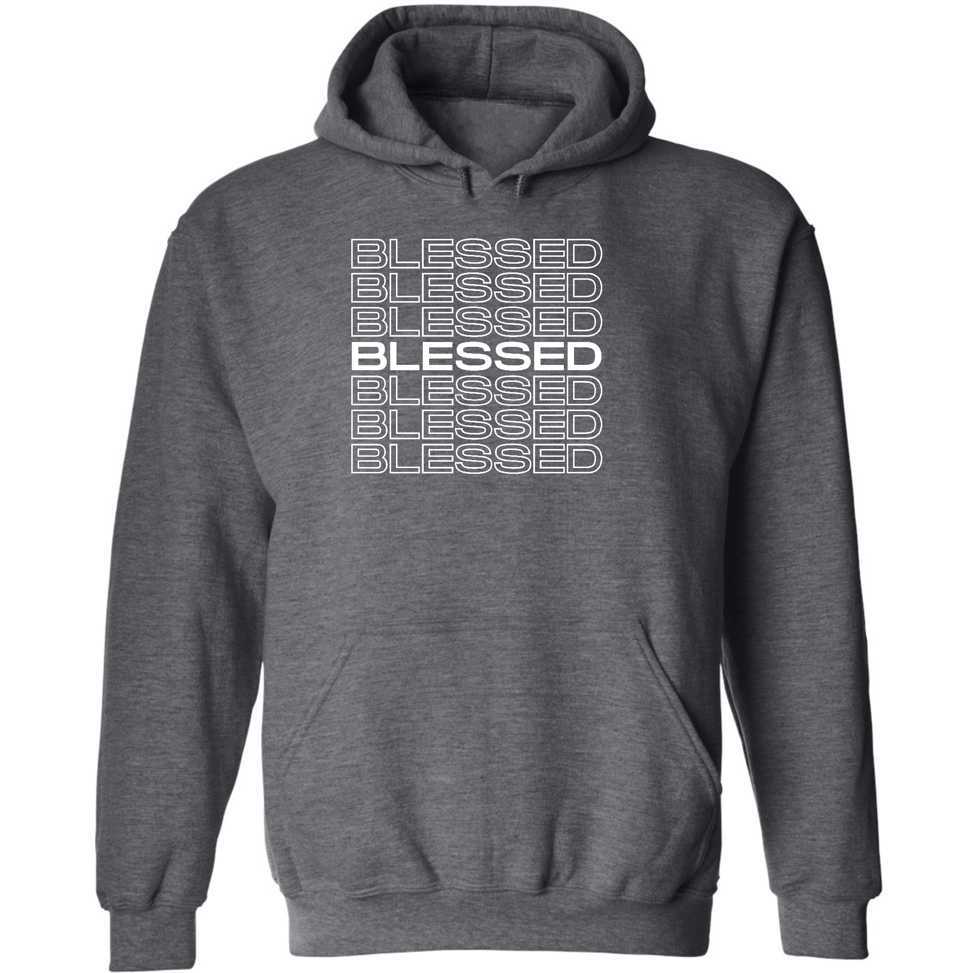 Mens Graphic Hoodie featuring a Blessed Stacked Print design, showcasing a comfortable fit and stylish drawstring neckline.