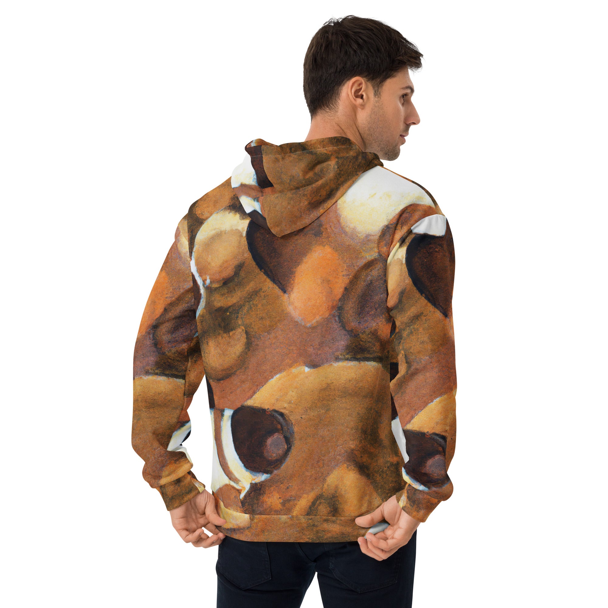 Men's Graphic Hoodie featuring a Brown White Stone Pattern, showcasing a stylish design with a comfortable hood and front pouch pocket.