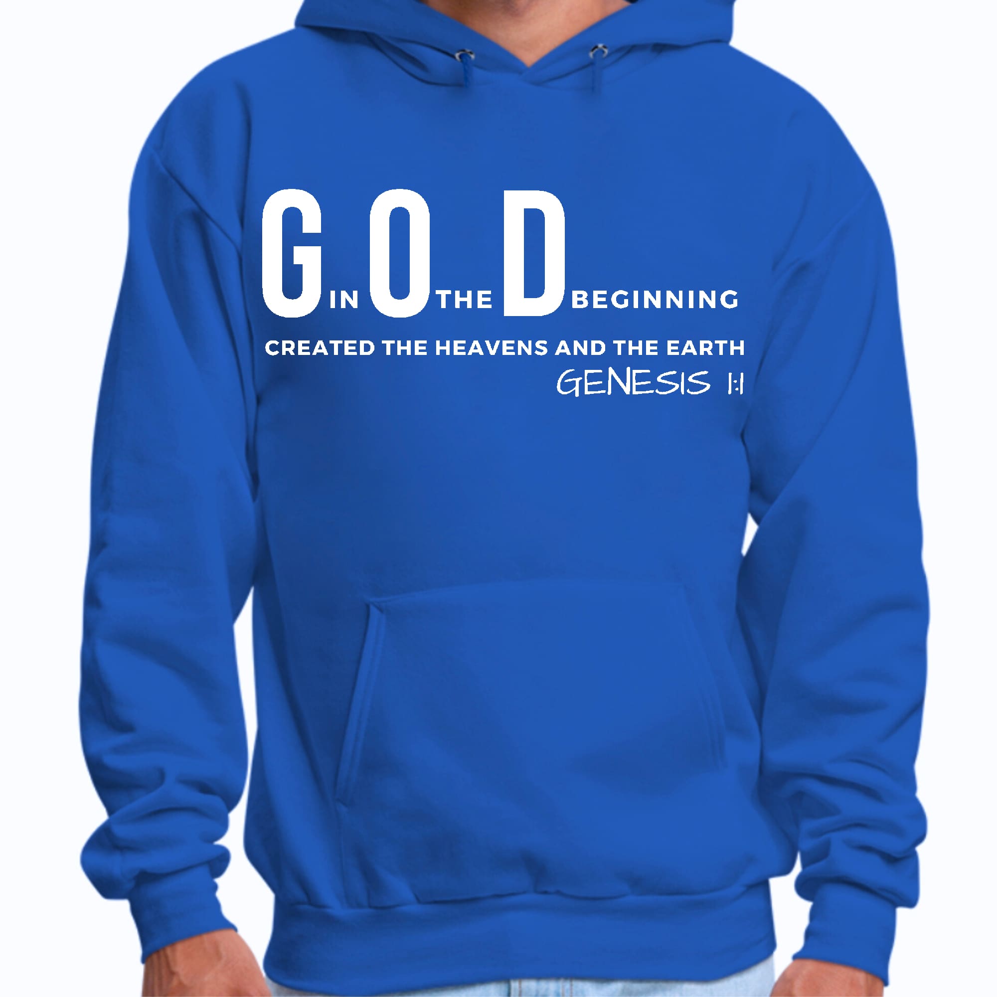 Men's Graphic Hoodie with 'God in the Beginning' print, showcasing a comfortable fit and stylish design.