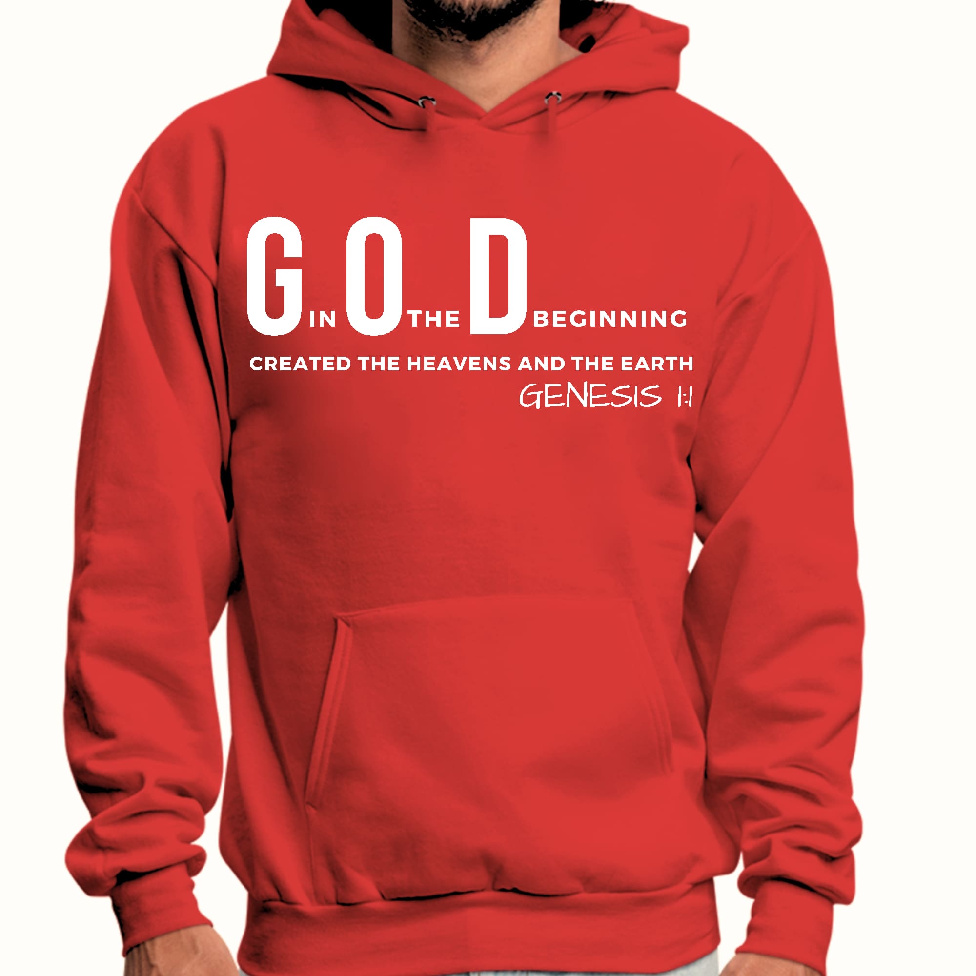 Men's Graphic Hoodie with 'God in the Beginning' print, showcasing a comfortable fit and stylish design.