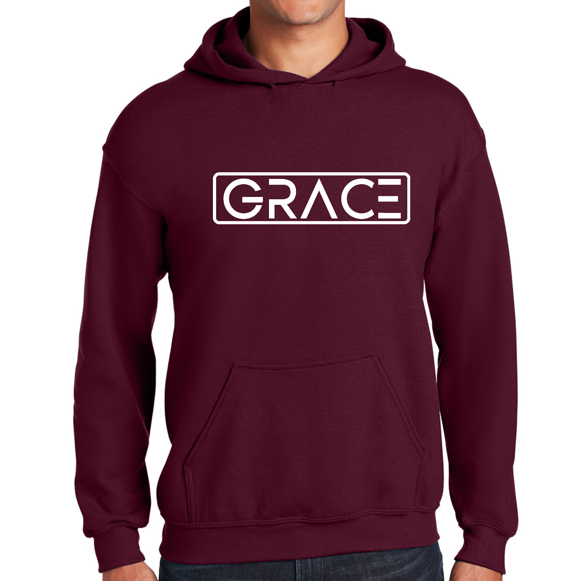 Men's Graphic Hoodie Grace featuring a stylish design, drawstring neckline, and long sleeves, made from a soft cotton-polyester blend.