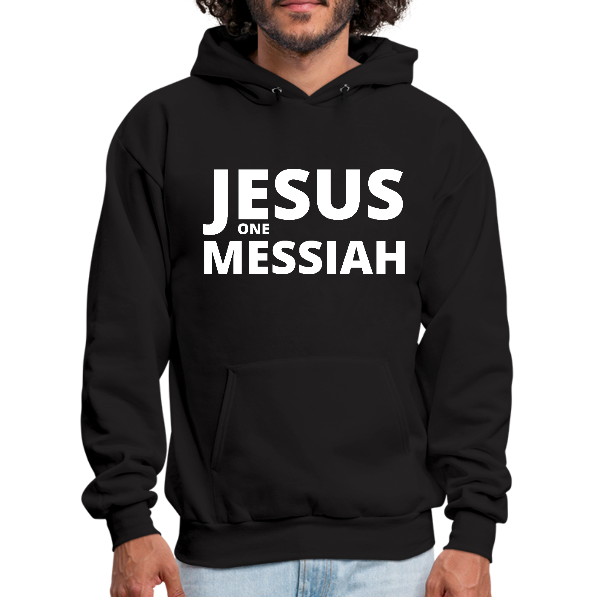 Men's Graphic Hoodie featuring Jesus, the Messiah, showcasing a stylish design with a drawstring neckline and long sleeves.