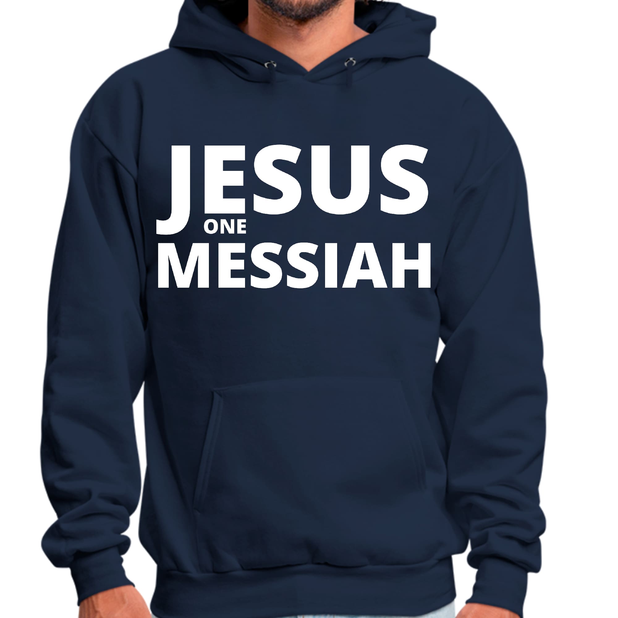 Men's Graphic Hoodie featuring Jesus, the Messiah, showcasing a stylish design with a drawstring neckline and long sleeves.