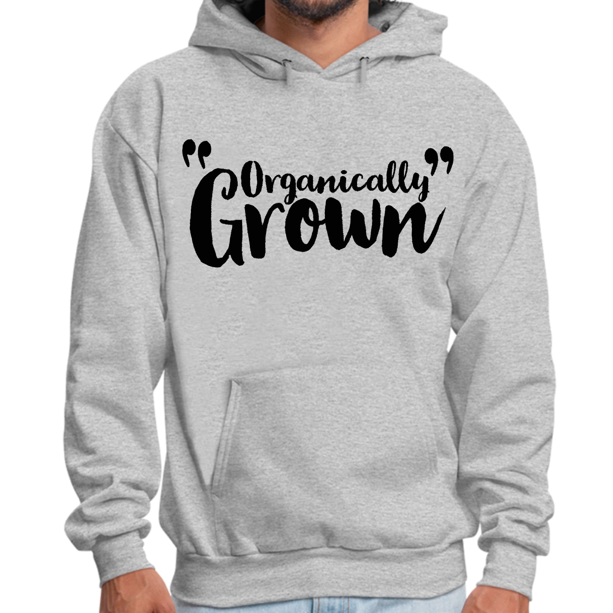 Mens Graphic Hoodie in black featuring an inspiring affirmation design, made from organically grown materials for comfort and durability.