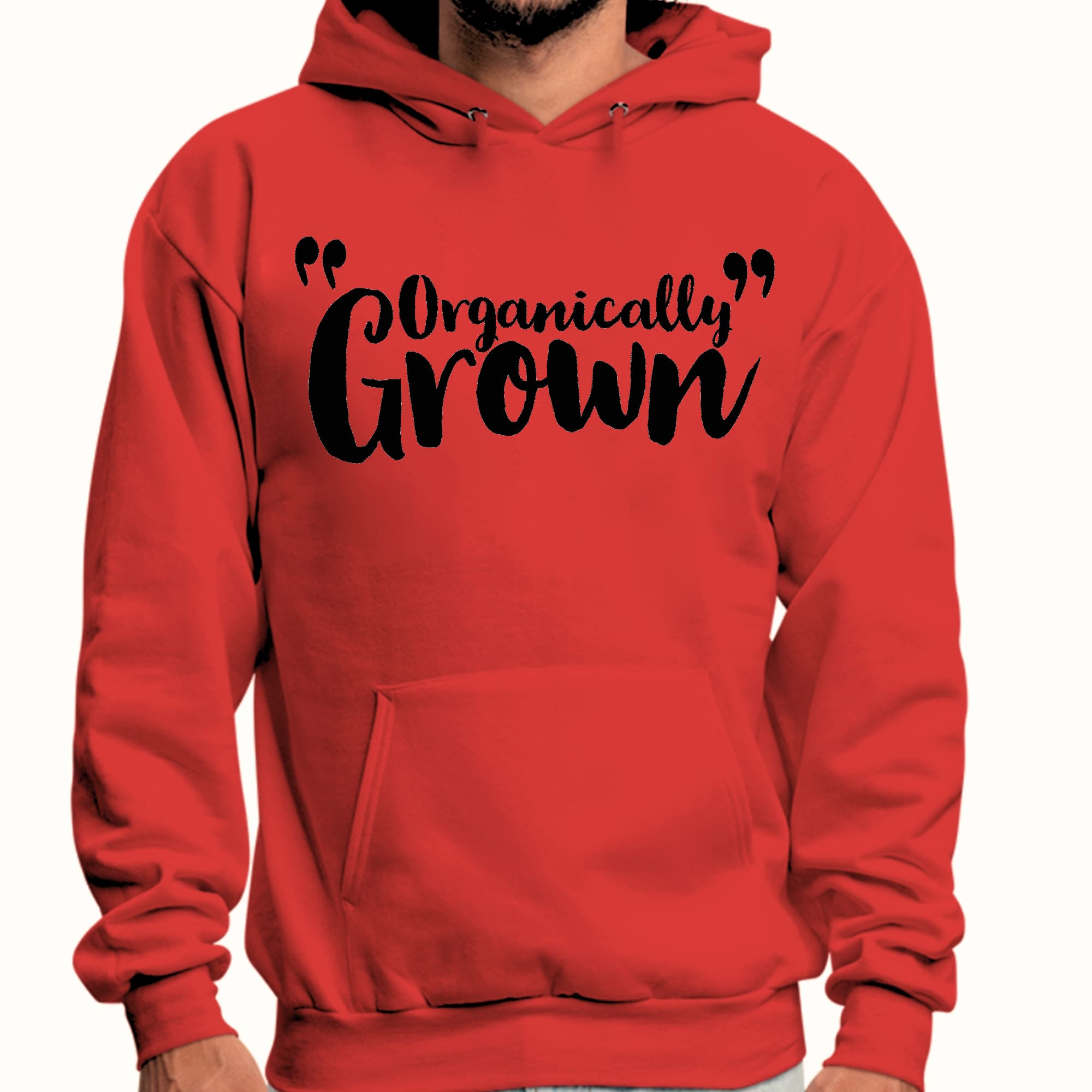 Mens Graphic Hoodie in black featuring an inspiring affirmation design, made from organically grown materials for comfort and durability.