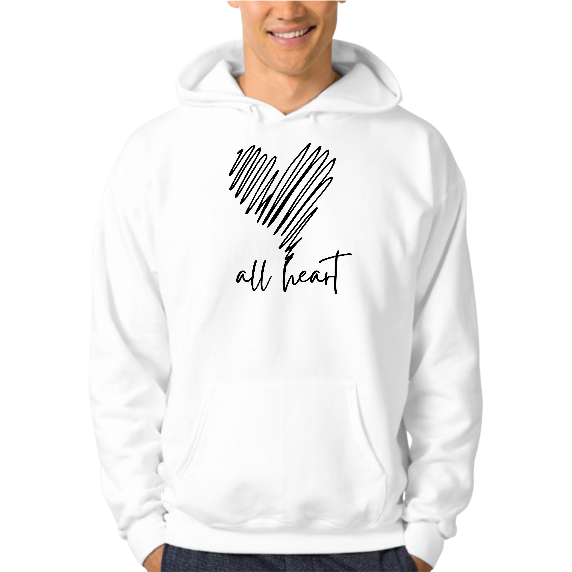 Mens Graphic Hoodie featuring Say it Soul, All Heart line art design, showcasing a comfortable fit and stylish look.