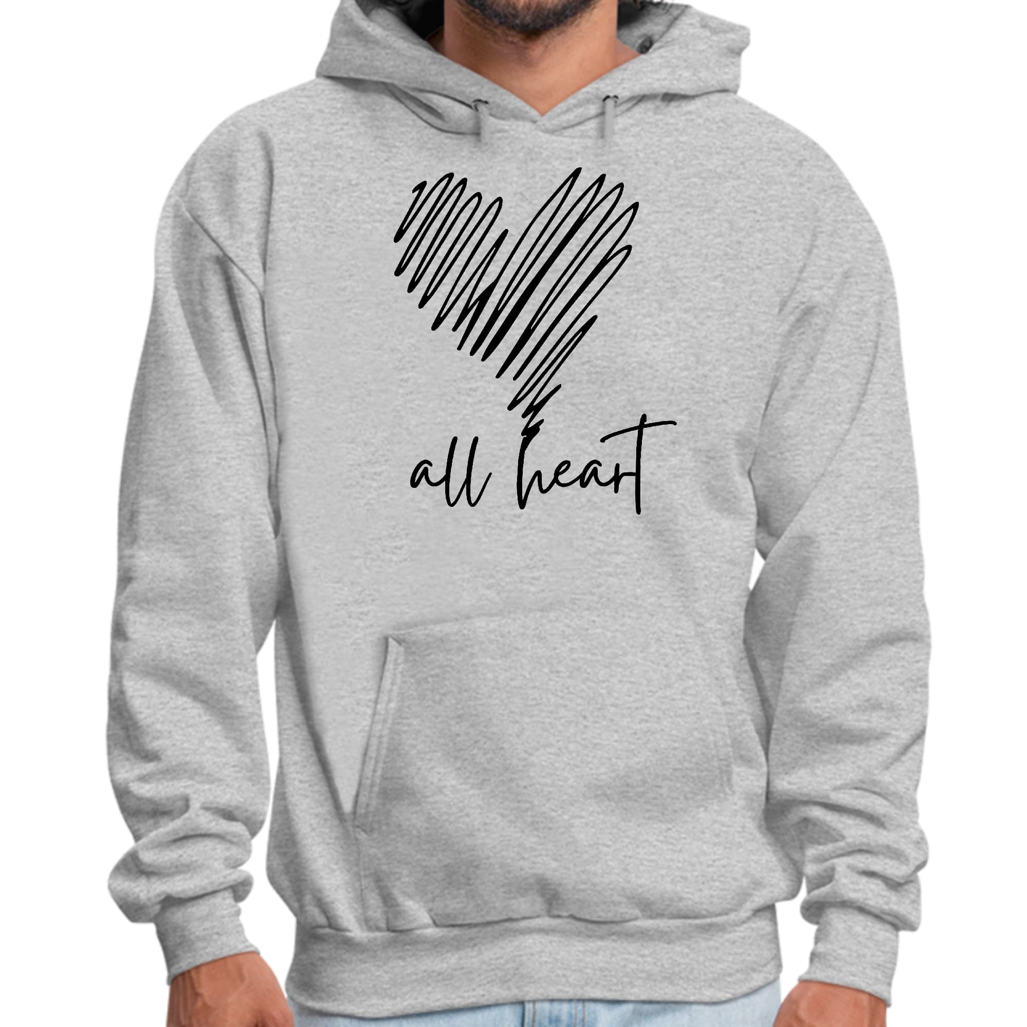 Mens Graphic Hoodie featuring Say it Soul, All Heart line art design, showcasing a comfortable fit and stylish look.