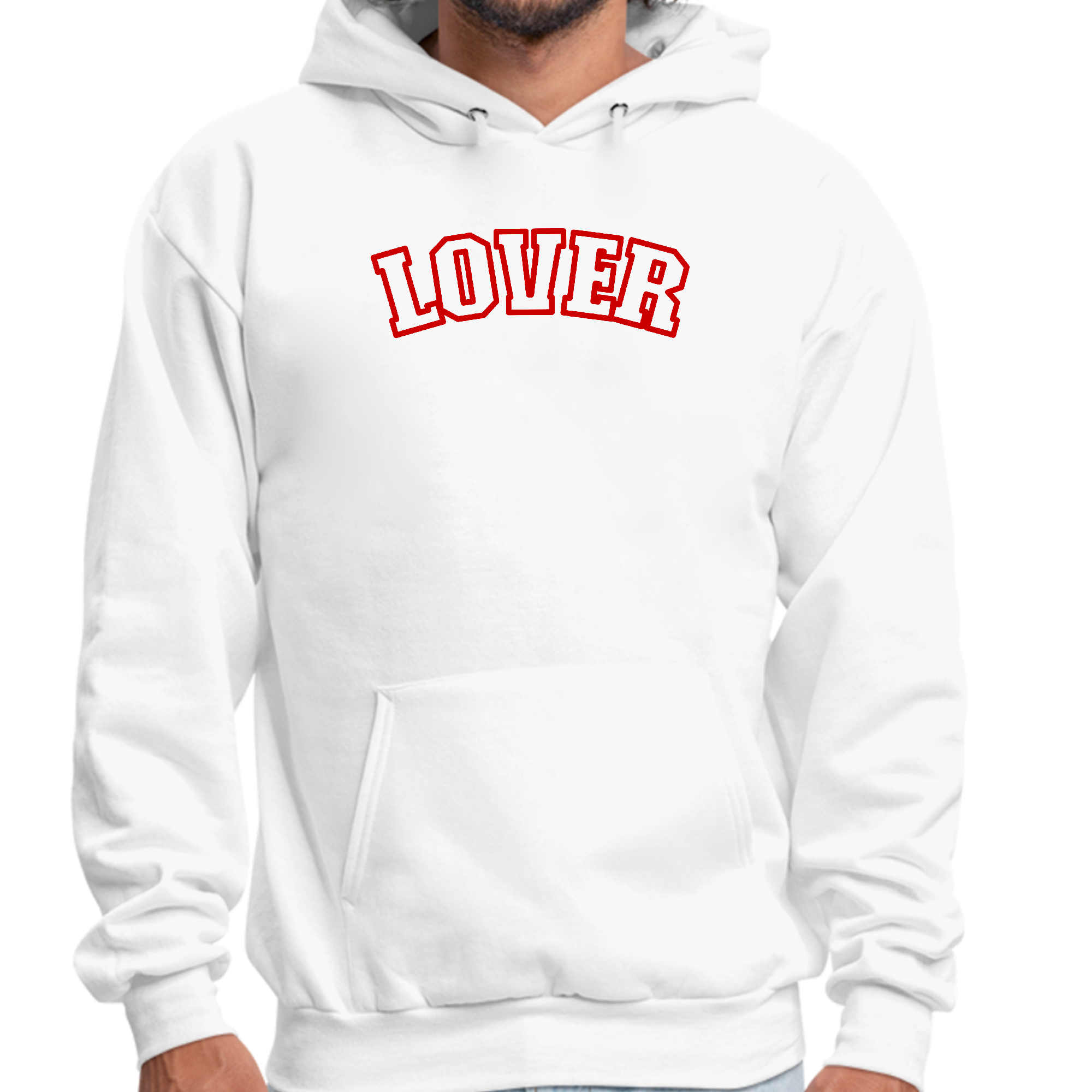 Mens Graphic Hoodie in Red featuring 'Say it Soul Lover' design, showcasing a trendy and artistic style suitable for creative individuals.