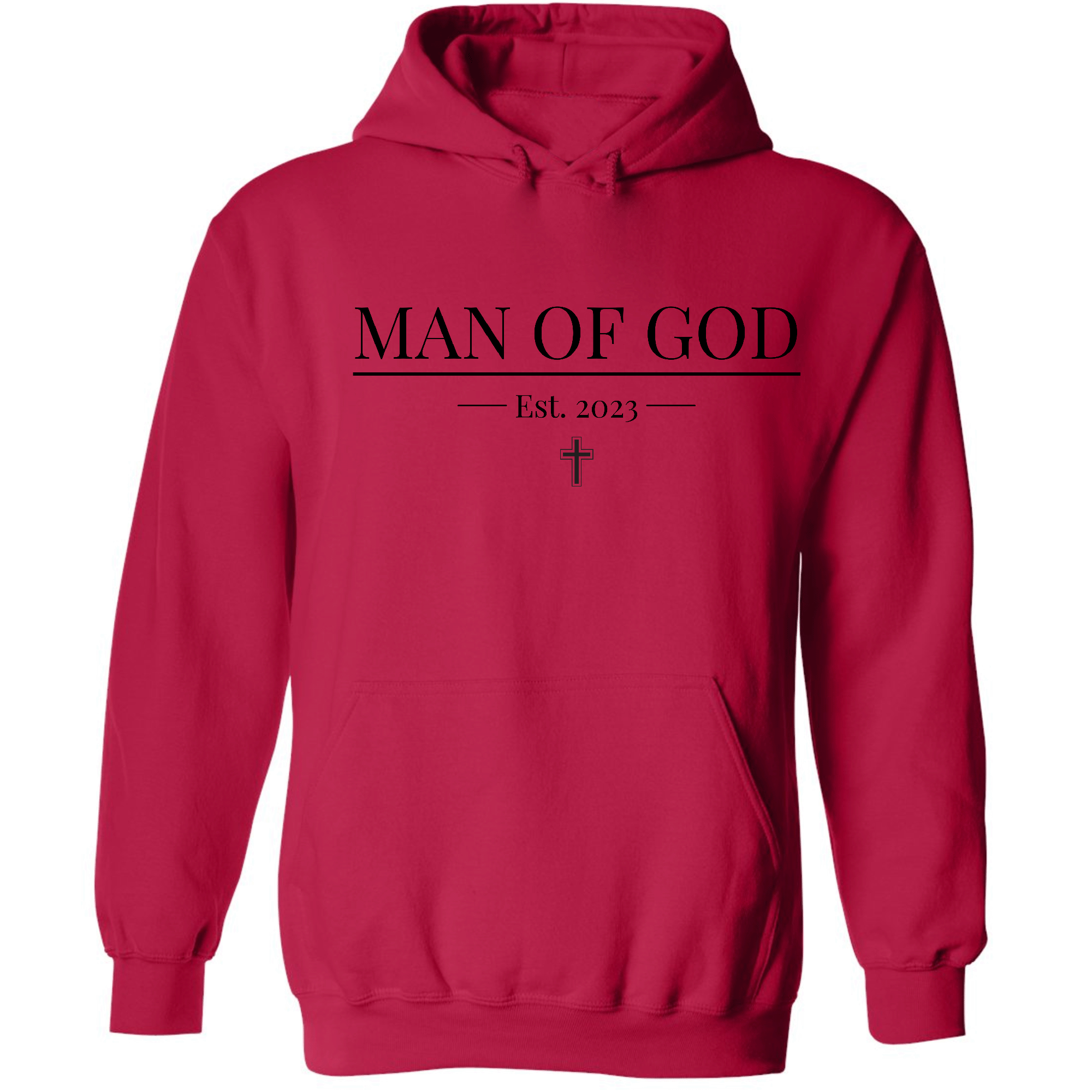 Mens Graphic Hoodie in black featuring a Man of God illustration, showcasing a stylish and faith-based design.