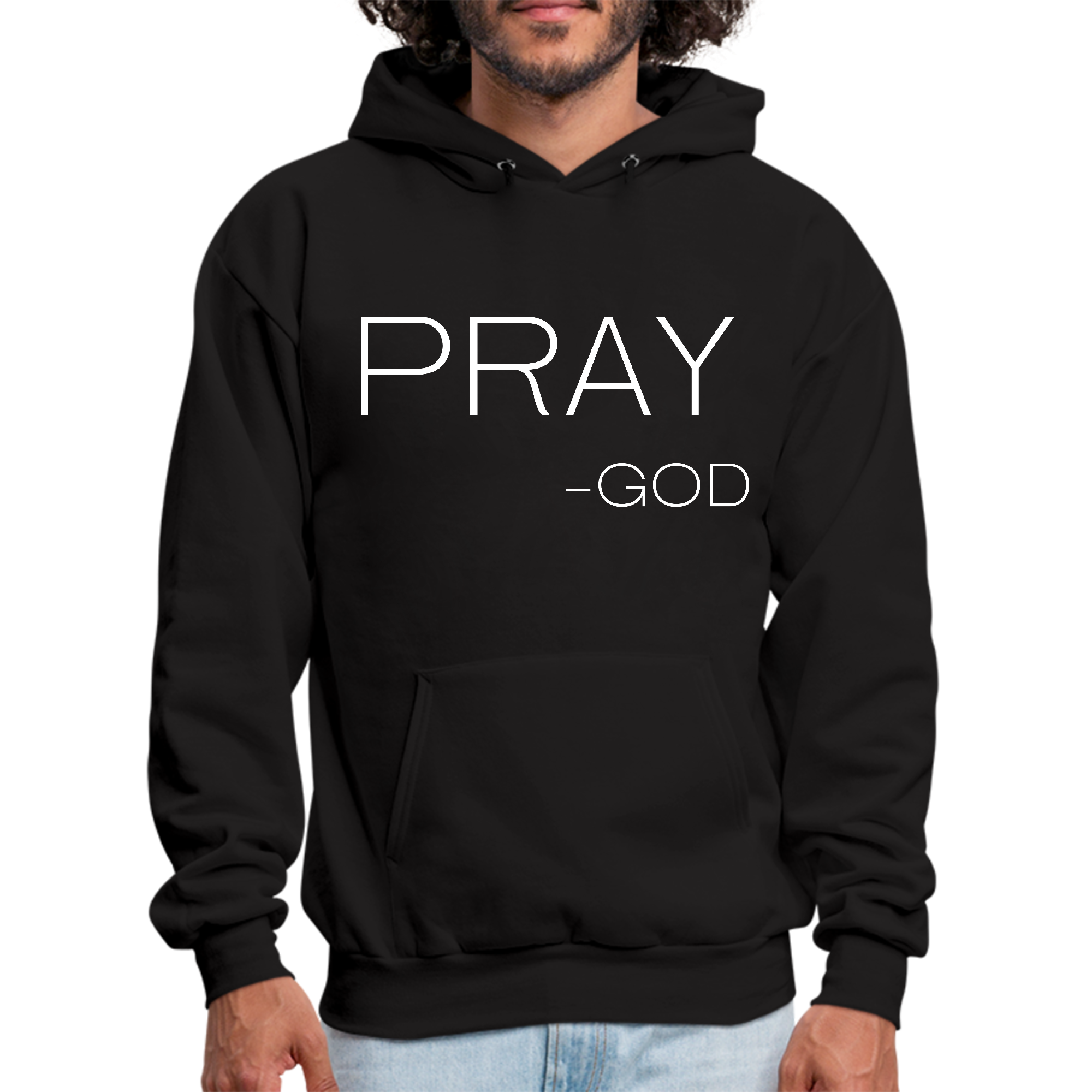 Mens Graphic Hoodie featuring 'Say it Soul, Pray-God' design, showcasing a comfortable fit and stylish look.