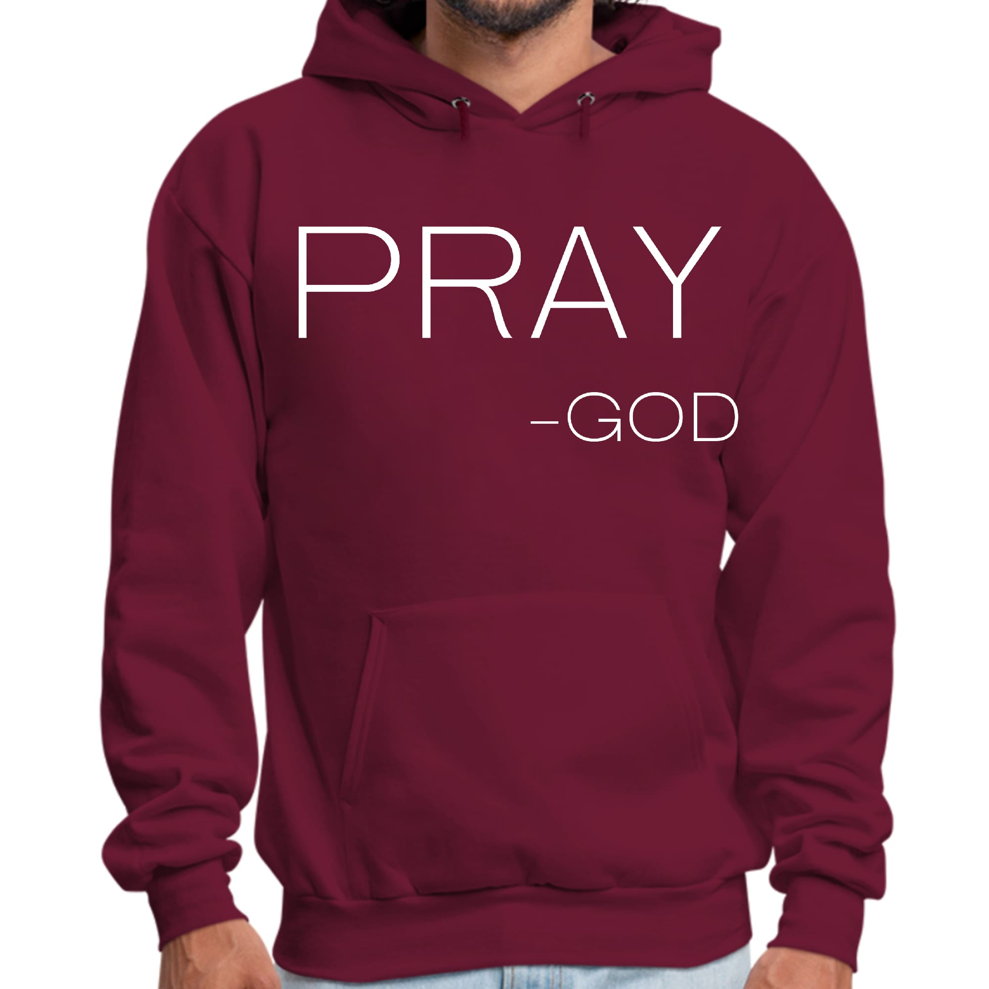 Mens Graphic Hoodie featuring 'Say it Soul, Pray-God' design, showcasing a comfortable fit and stylish look.