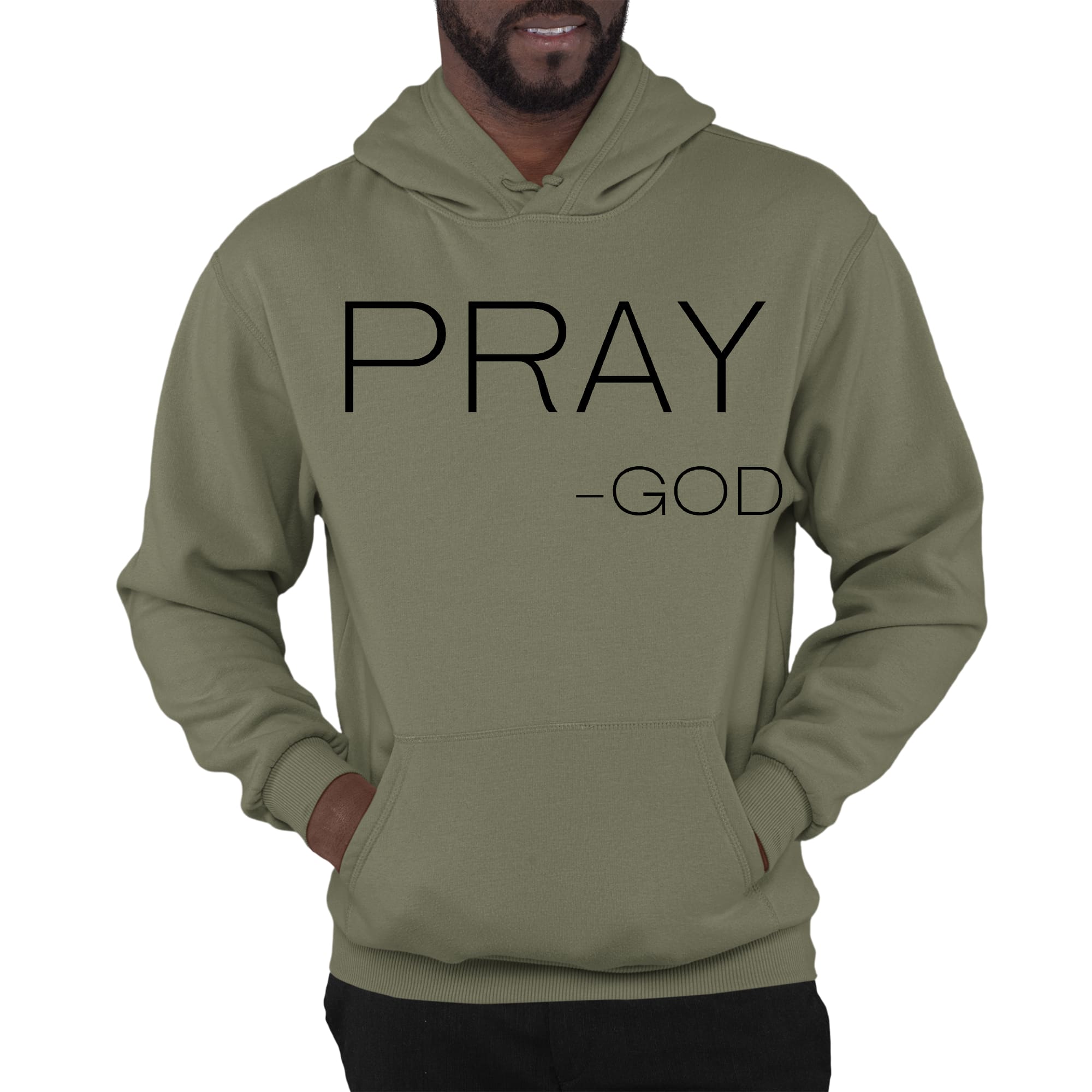 Mens Graphic Hoodie featuring 'Say it Soul, Pray-God' design, showcasing a comfortable fit and stylish look.