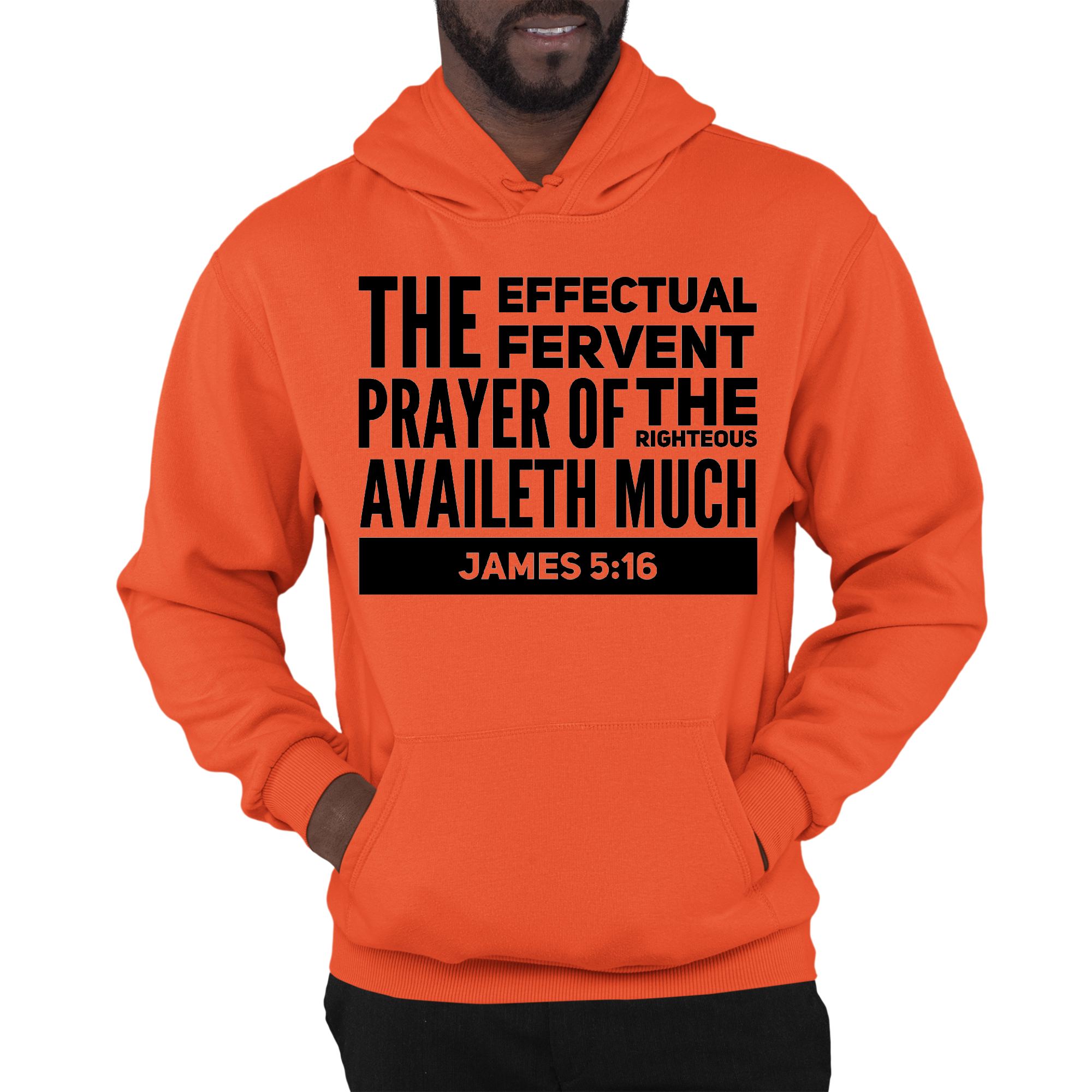 Mens Graphic Hoodie featuring the Effectual Fervent Prayer print, showcasing a stylish black illustration on a comfortable long sleeve design.