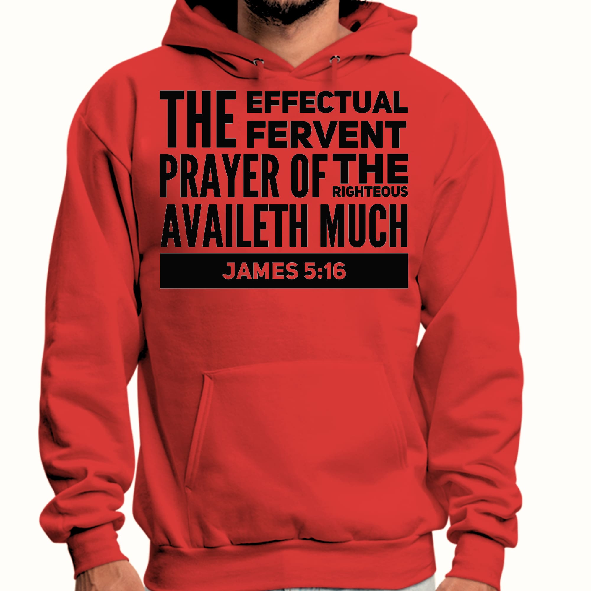 Mens Graphic Hoodie featuring the Effectual Fervent Prayer print, showcasing a stylish black illustration on a comfortable long sleeve design.