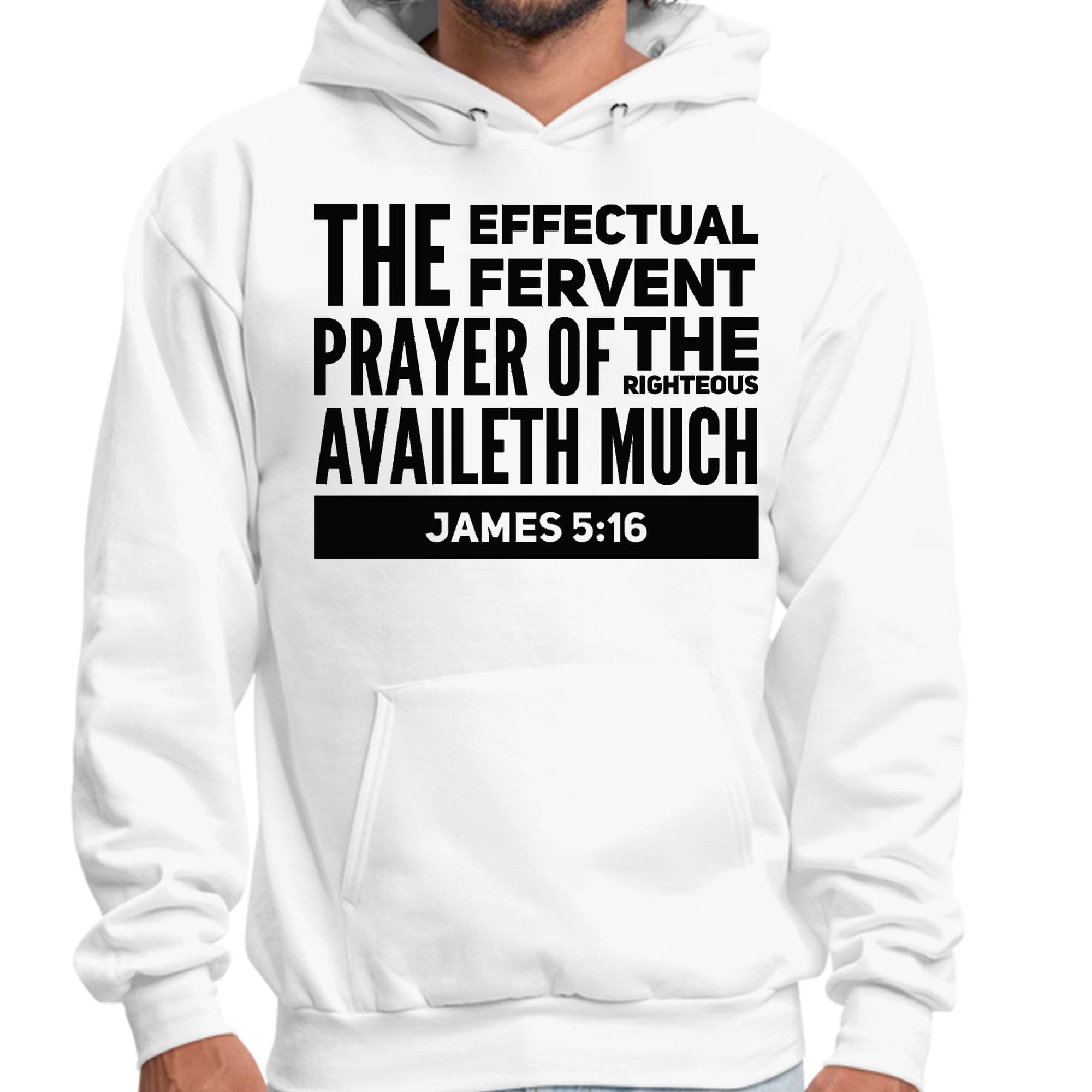 Mens Graphic Hoodie featuring the Effectual Fervent Prayer print, showcasing a stylish black illustration on a comfortable long sleeve design.