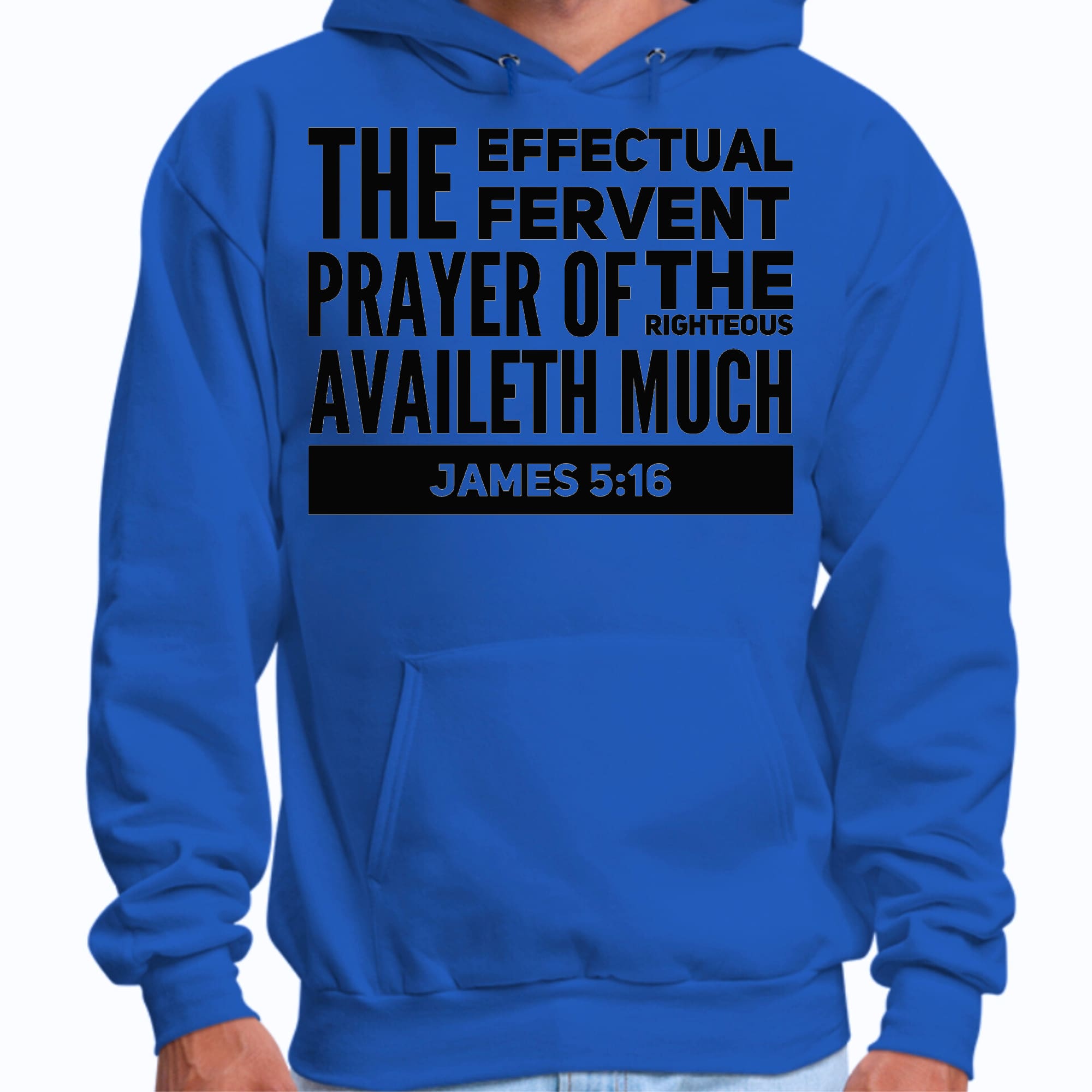 Mens Graphic Hoodie featuring the Effectual Fervent Prayer print, showcasing a stylish black illustration on a comfortable long sleeve design.