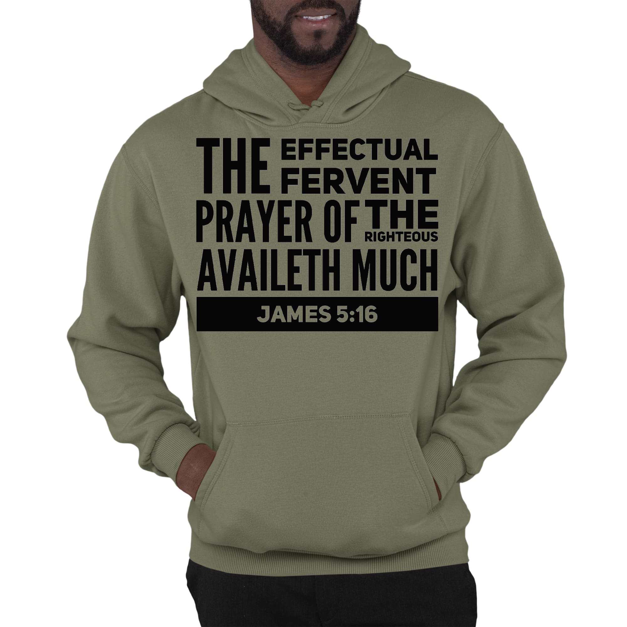 Mens Graphic Hoodie featuring the Effectual Fervent Prayer print, showcasing a stylish black illustration on a comfortable long sleeve design.