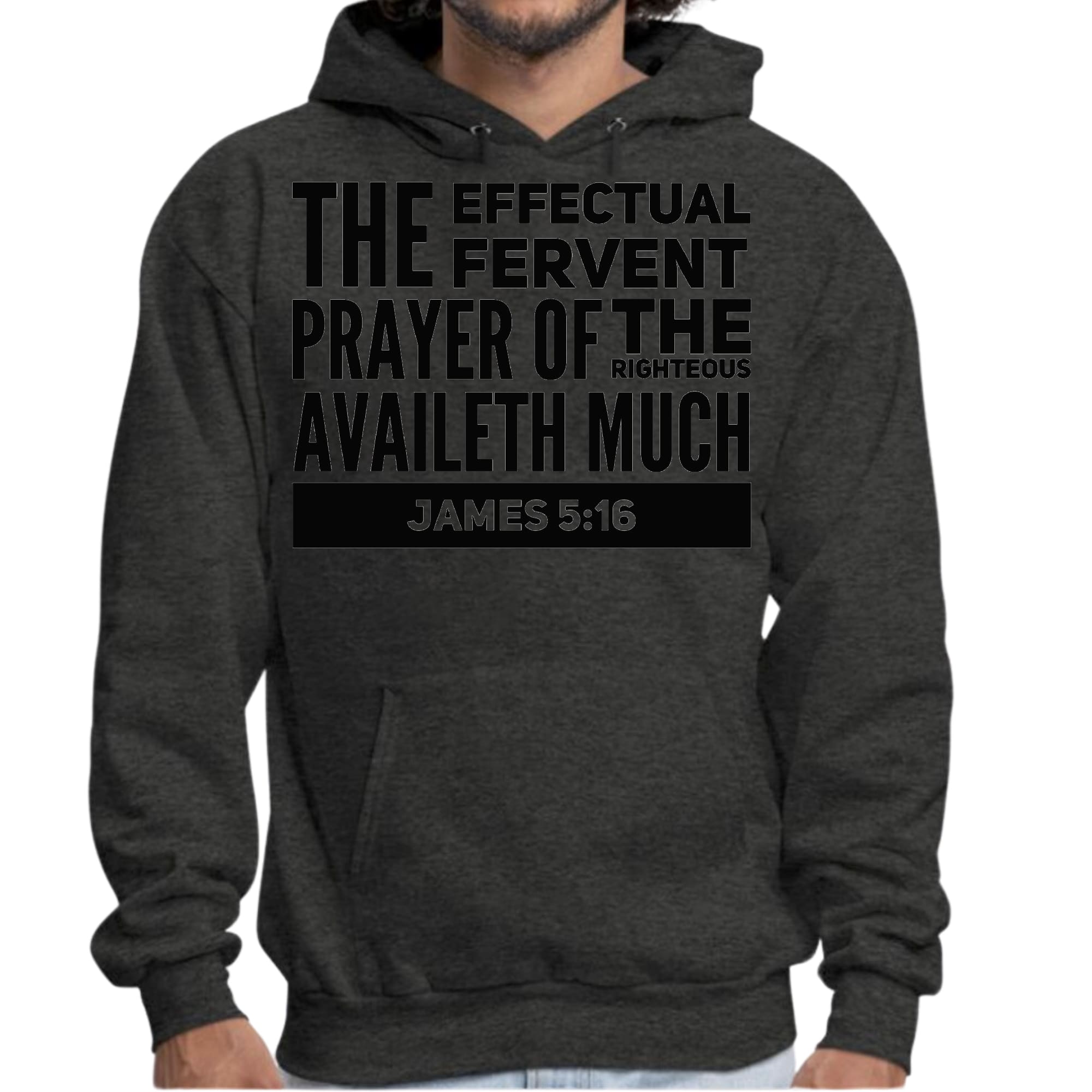 Mens Graphic Hoodie featuring the Effectual Fervent Prayer print, showcasing a stylish black illustration on a comfortable long sleeve design.