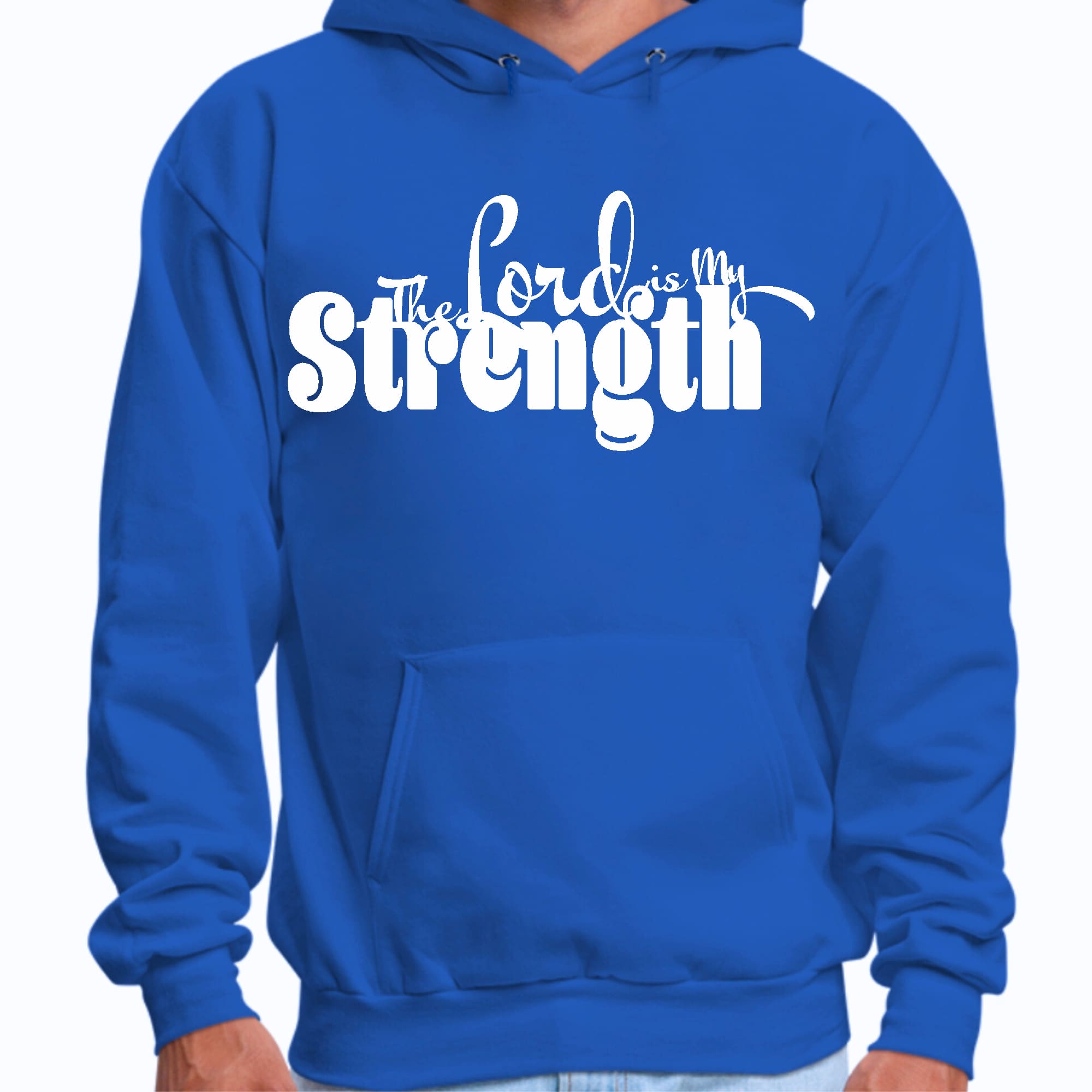 Men's Graphic Hoodie with 'The Lord is my Strength' print, showcasing a comfortable fit and stylish design.