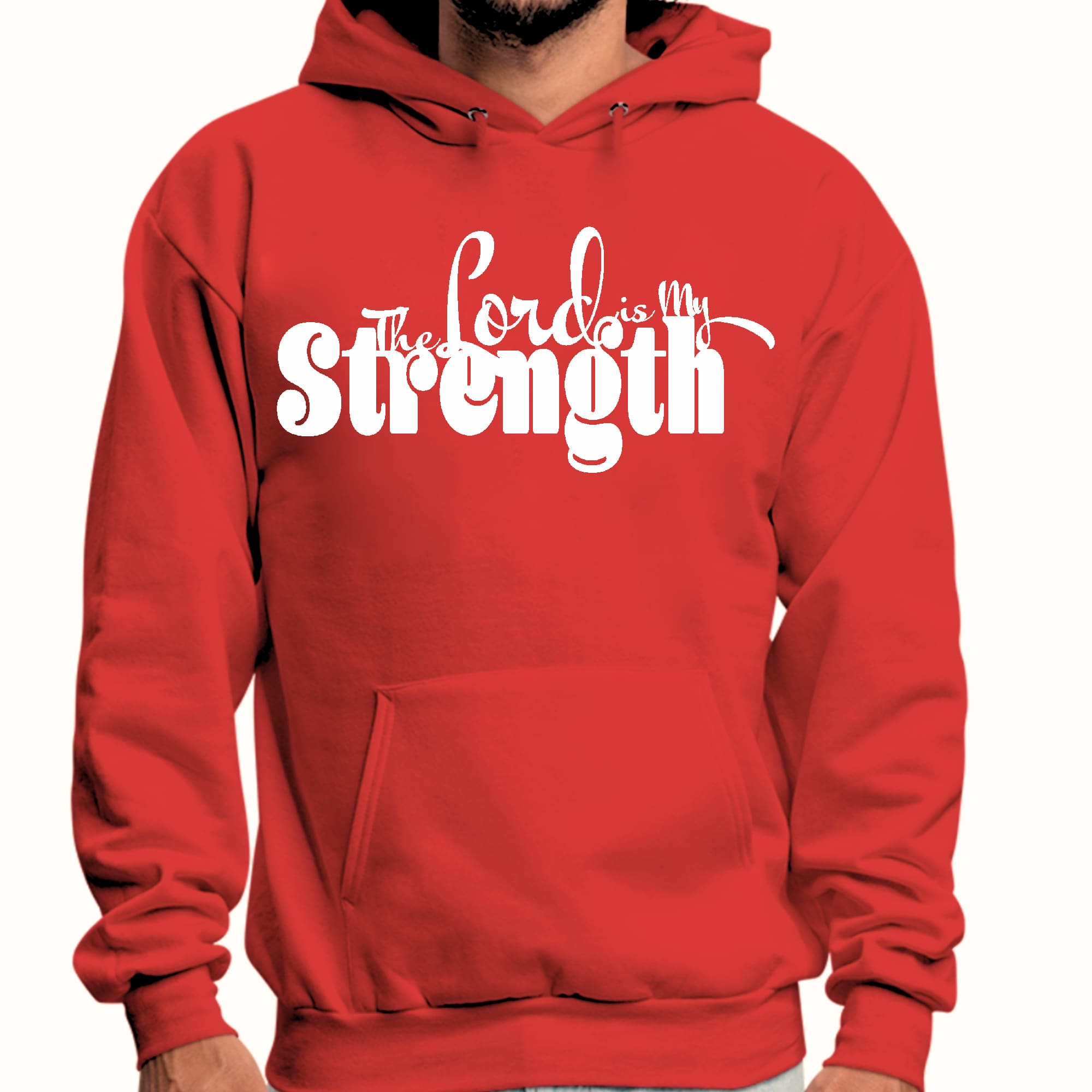 Men's Graphic Hoodie with 'The Lord is my Strength' print, showcasing a comfortable fit and stylish design.