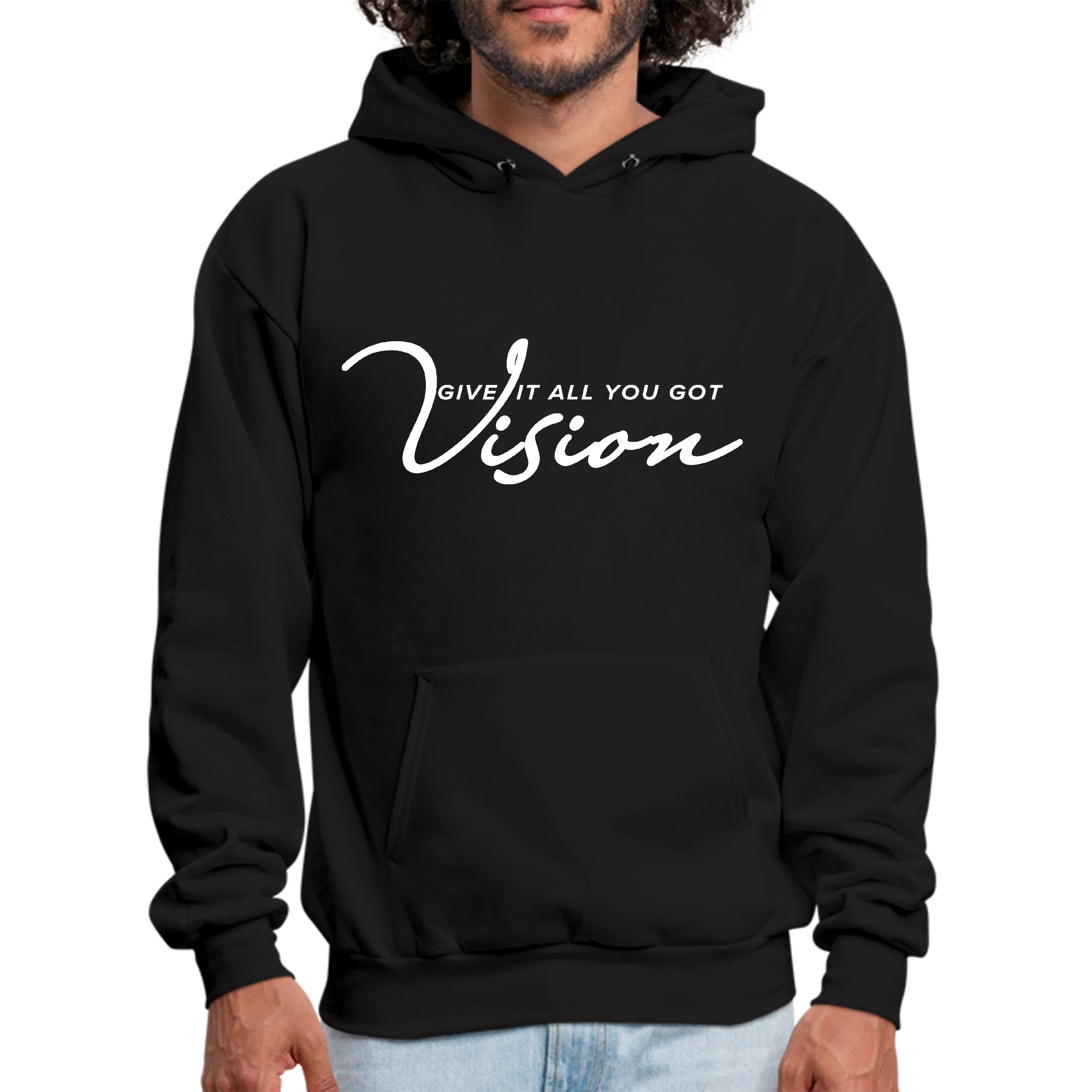 Mens Graphic Hoodie Vision featuring a stylish design with drawstring neckline and long sleeves, perfect for casual wear.