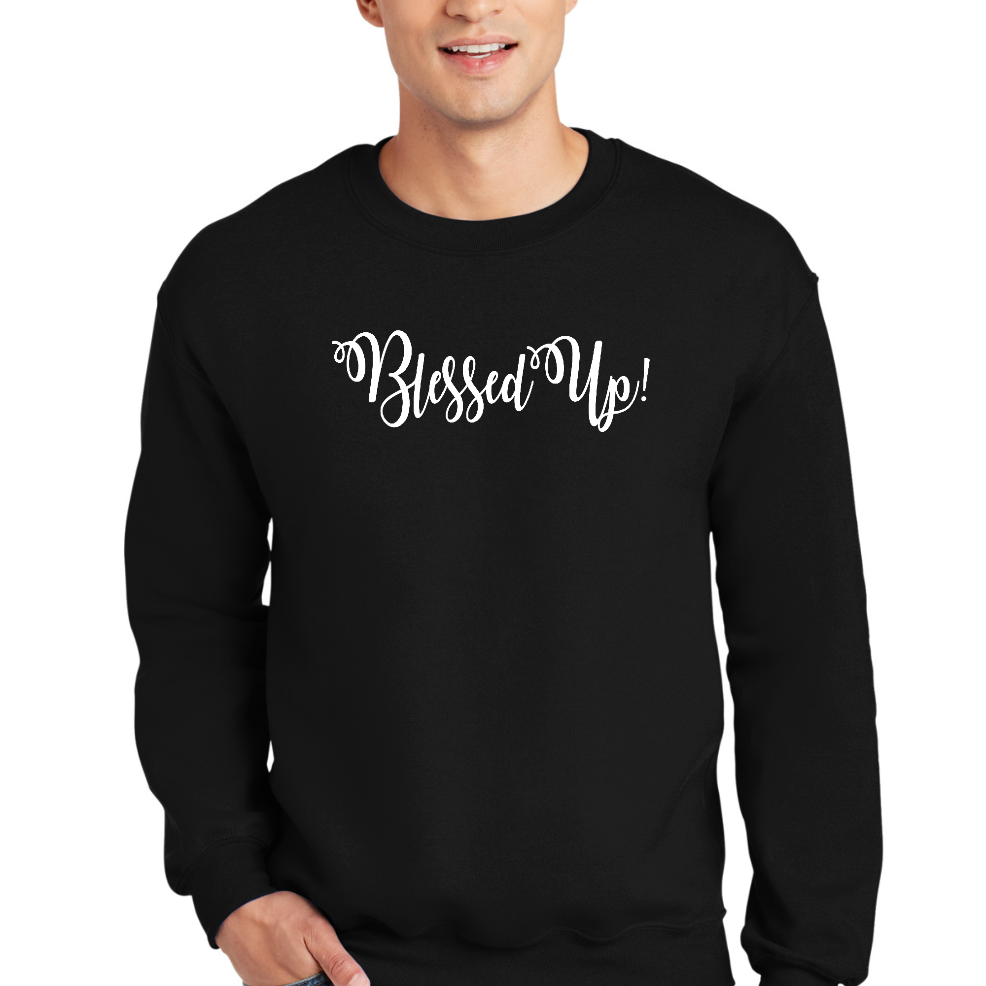 Men's Graphic Sweatshirt featuring the motivational quote 'Blessed Up' in a stylish design, perfect for casual wear.