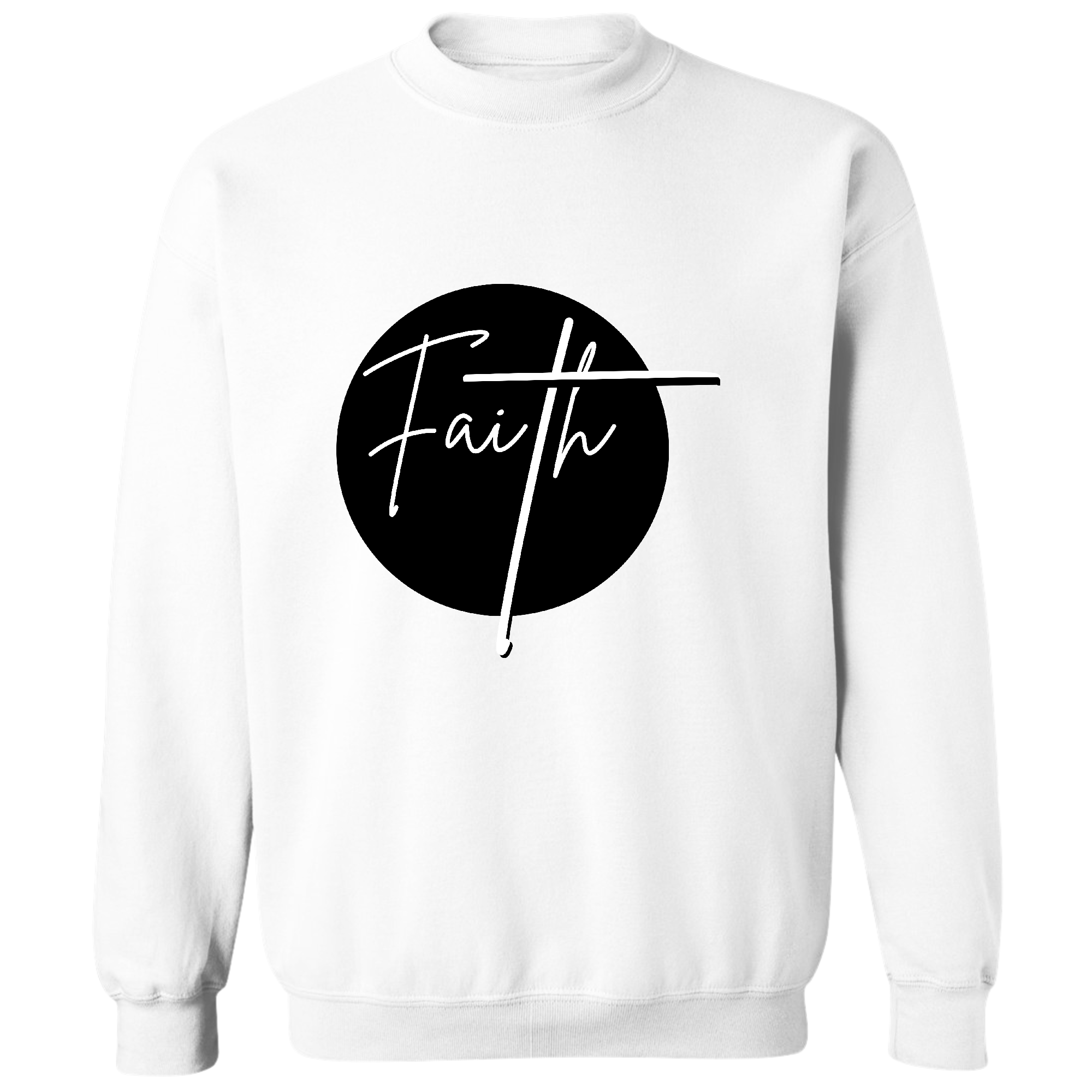 Men's graphic sweatshirt in black and white featuring a Faith print, designed for comfort and durability.