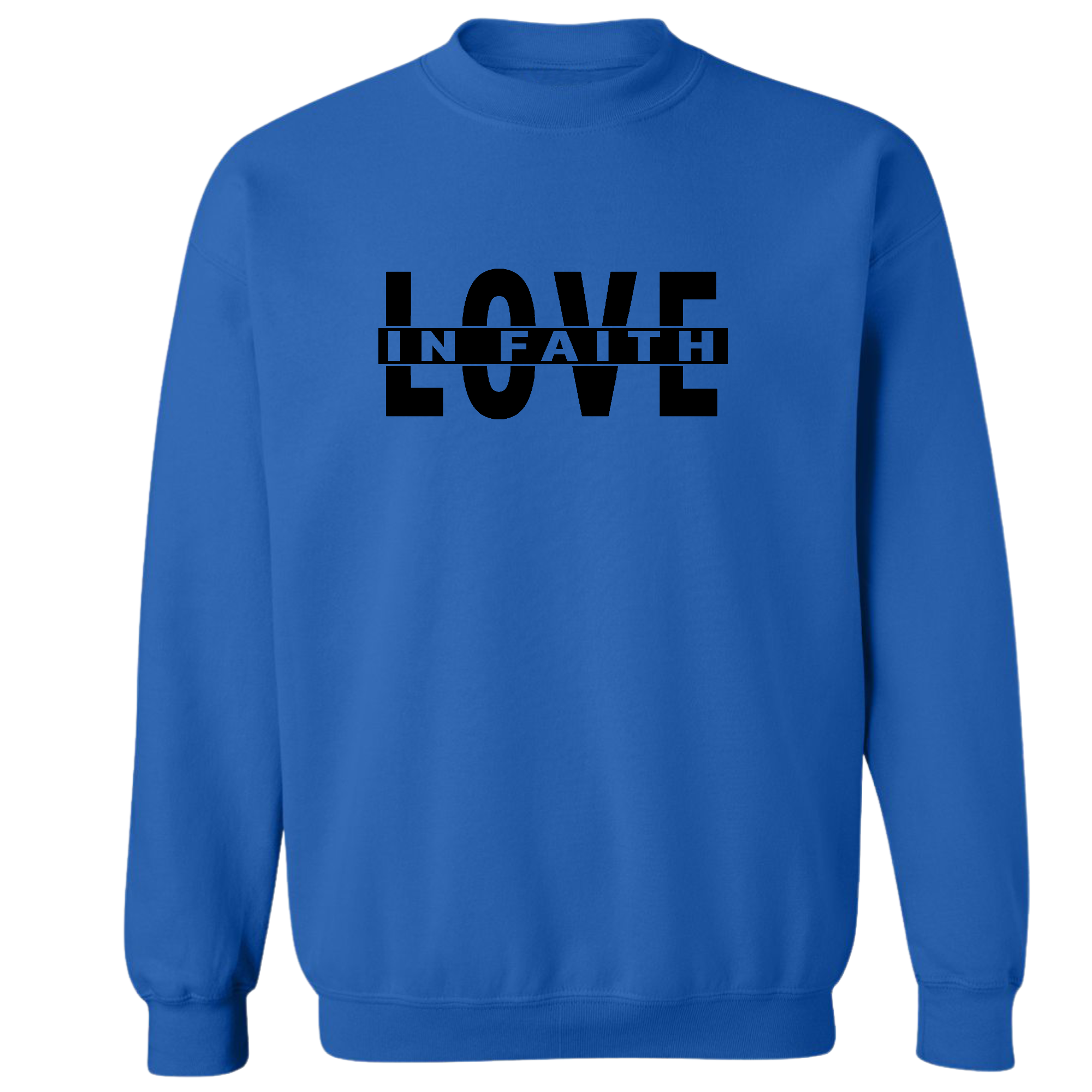 Men's graphic sweatshirt featuring a black illustration of Love in Faith, showcasing a stylish and comfortable design.