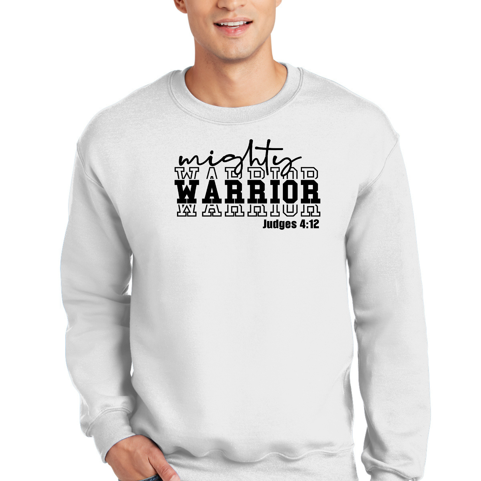 Men's Graphic Sweatshirt with Mighty Warrior black illustration, showcasing a stylish design and comfortable fit.