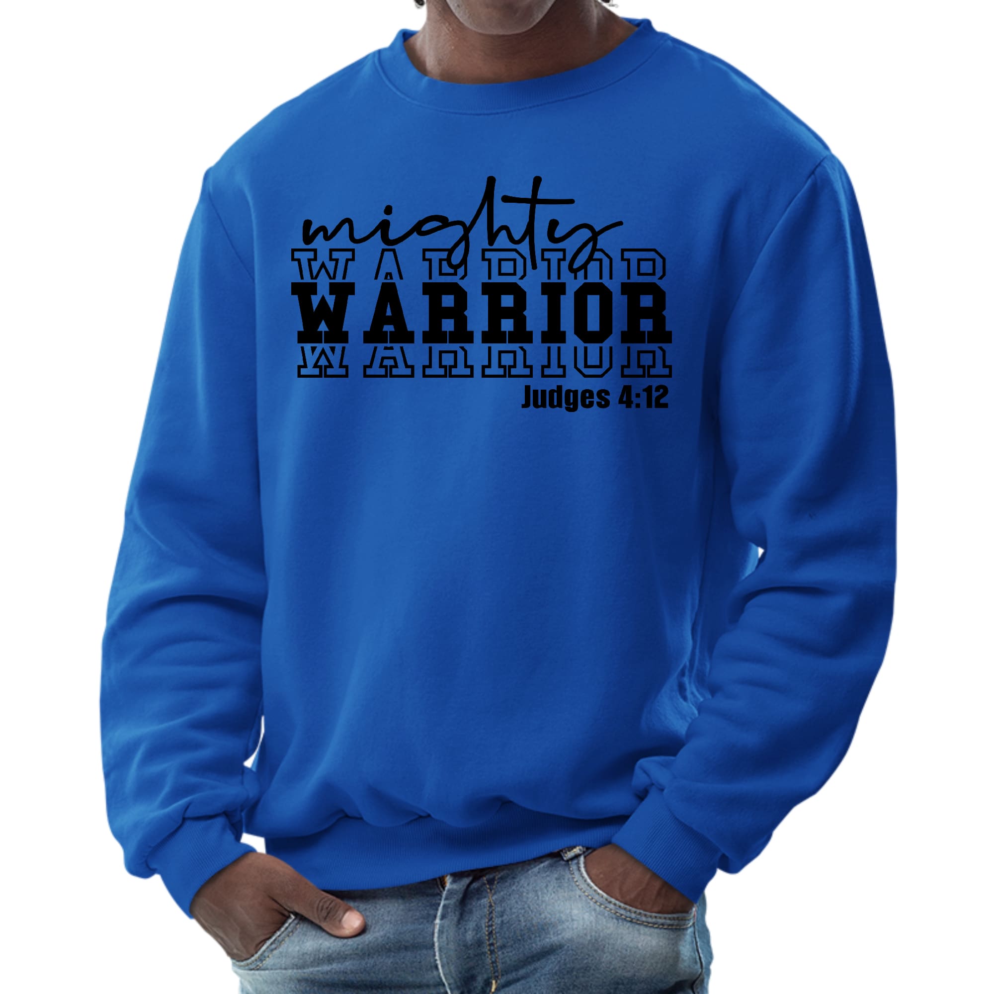 Men's Graphic Sweatshirt with Mighty Warrior black illustration, showcasing a stylish design and comfortable fit.