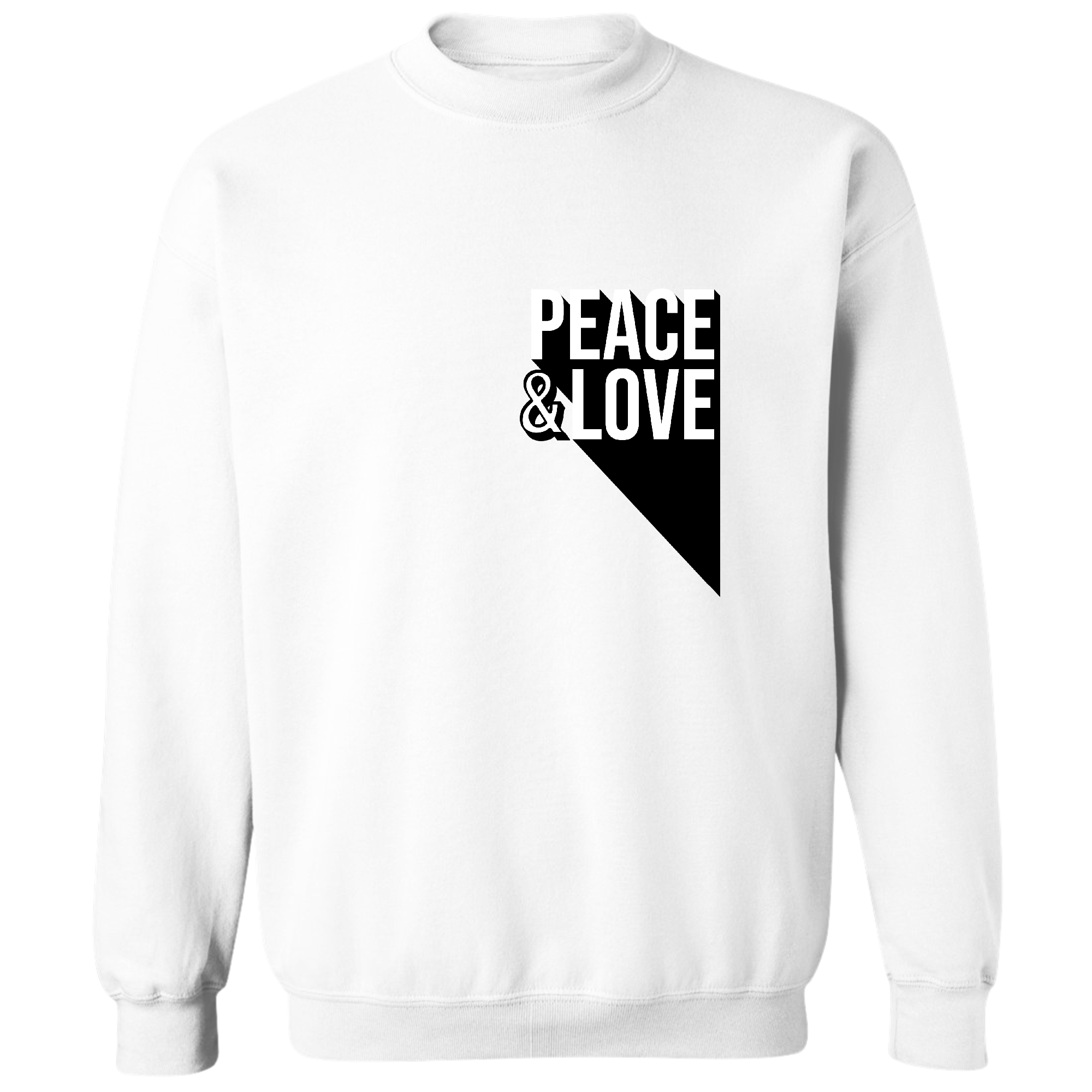 Men's Graphic Sweatshirt featuring a vibrant Peace and Love print, showcasing a stylish crewneck design with long sleeves.