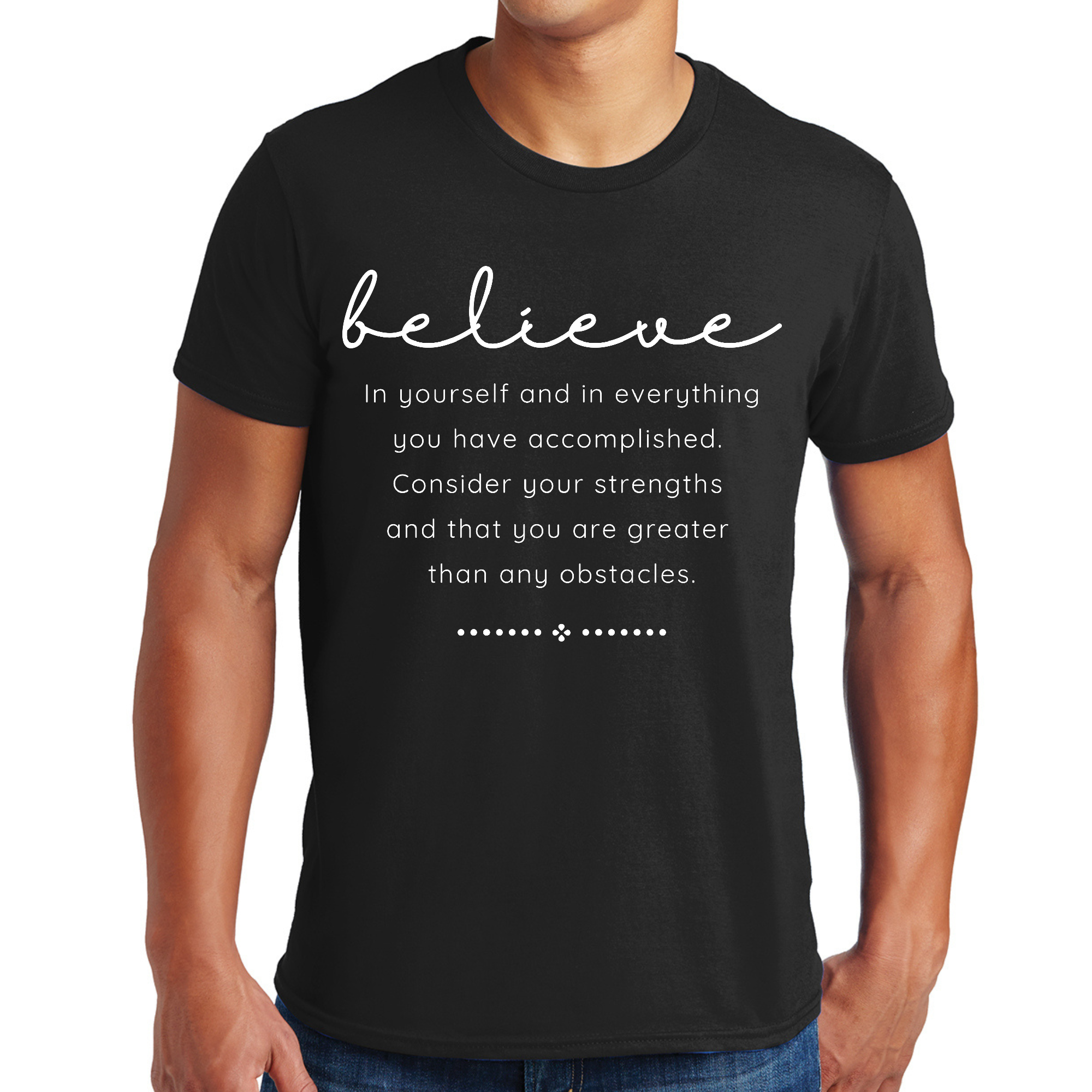 Men's Graphic T-shirt featuring 'Believe in Yourself' motivational print, made from soft preshrunk cotton with a classic fit.