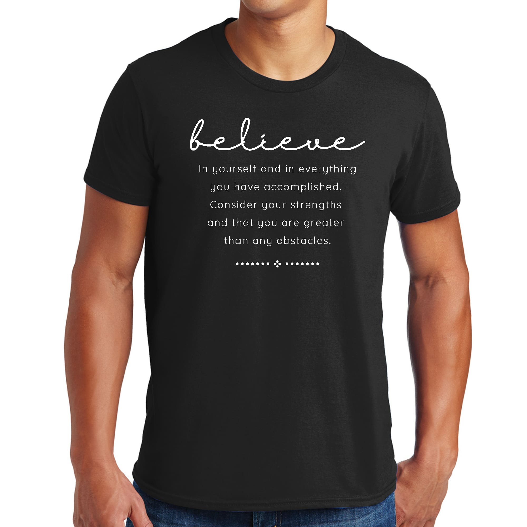 Men's Graphic T-shirt featuring 'Believe in Yourself' motivational print, made from soft preshrunk cotton with a classic fit.