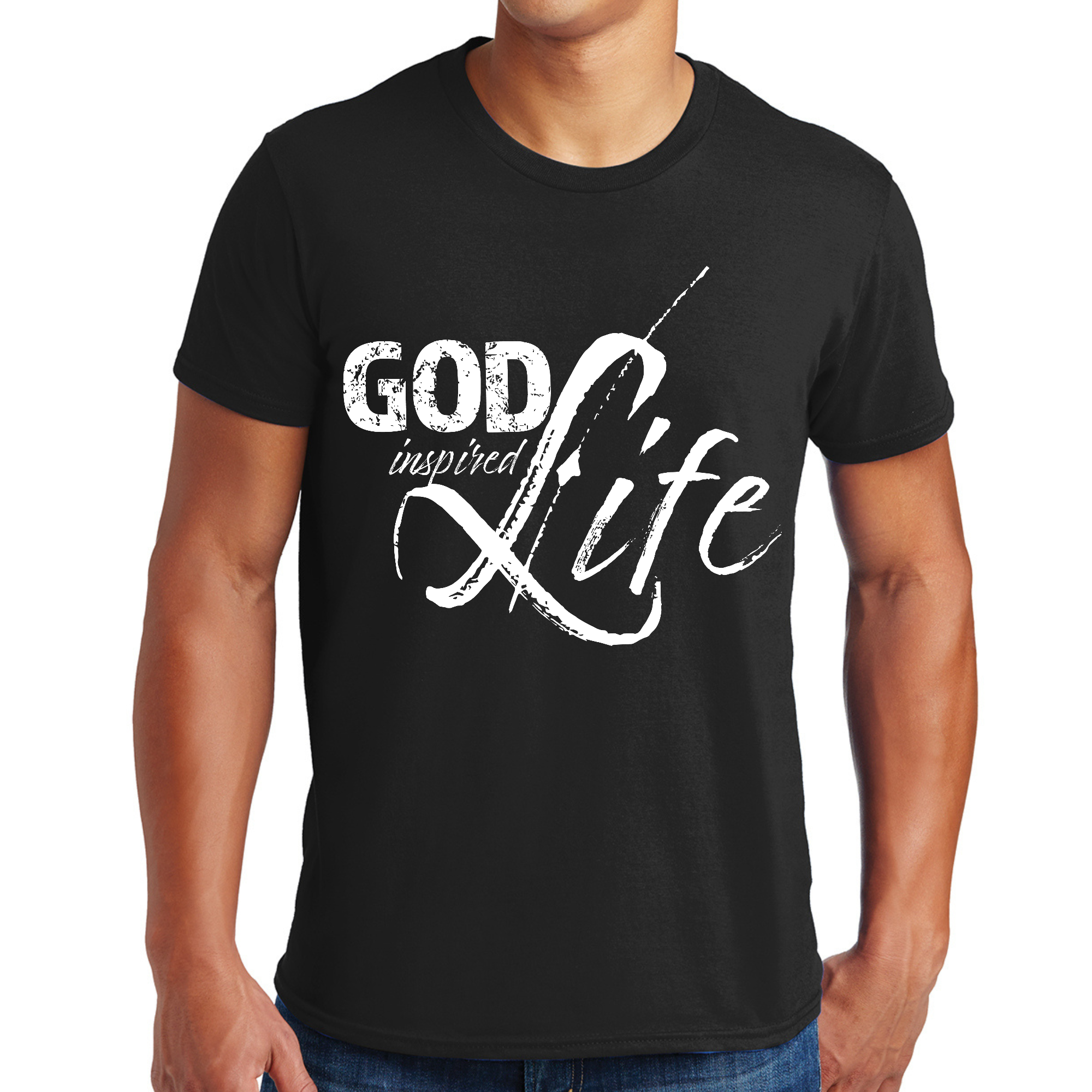 Men's Graphic T-shirt featuring God Inspired Life inspirational quote print, made from soft preshrunk cotton with a classic fit.